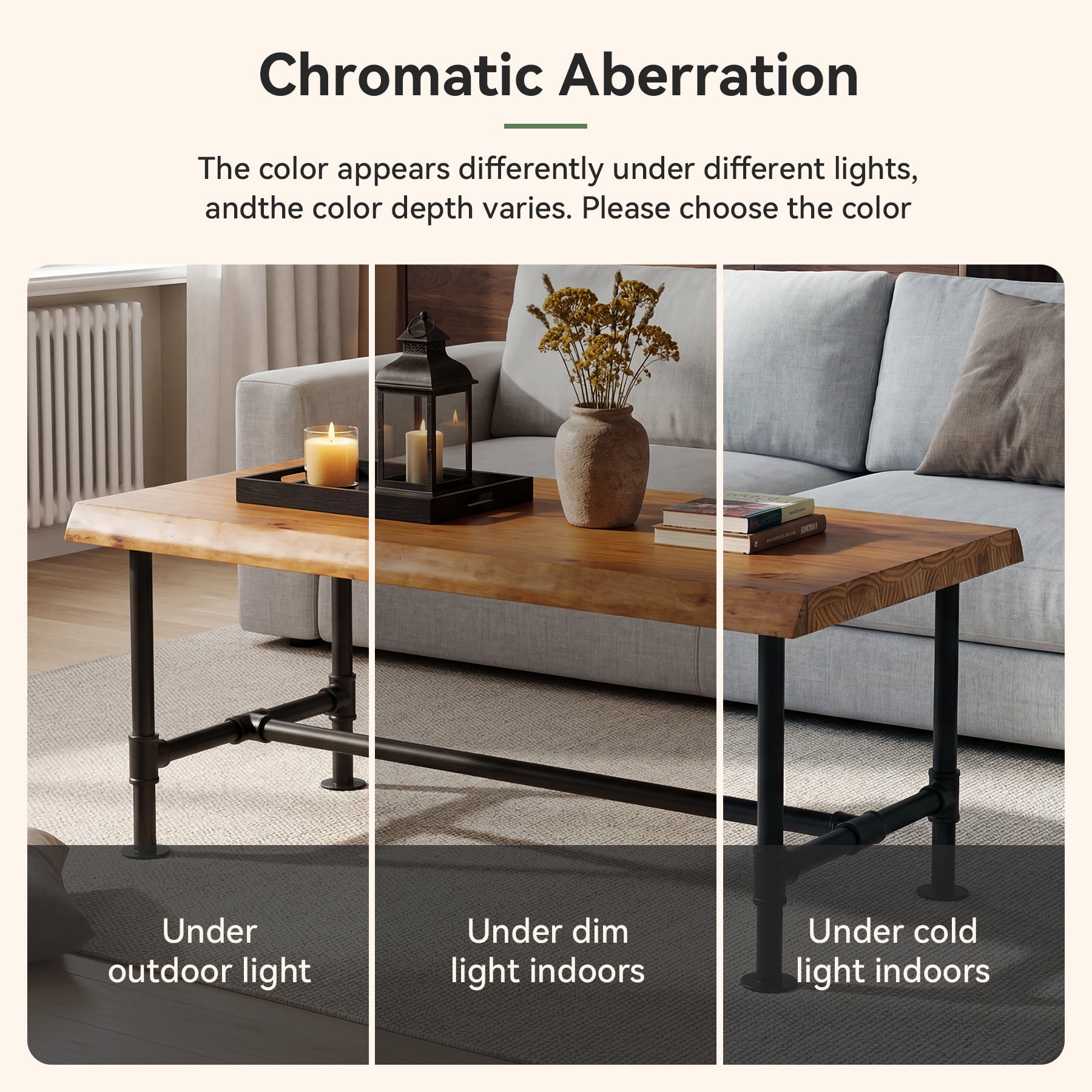 Tribesigns 47.2" Live Edge Coffee Table, Pine Wood Center Table for Living Room