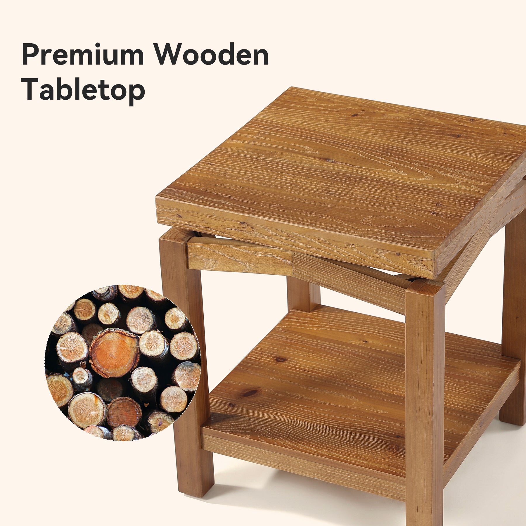Tribesigns 19.7-Inch Solid Wood Side Table with 2-Tier Storage Shelf, Small Square End Table for Living Room Bedroom and Small Spaces