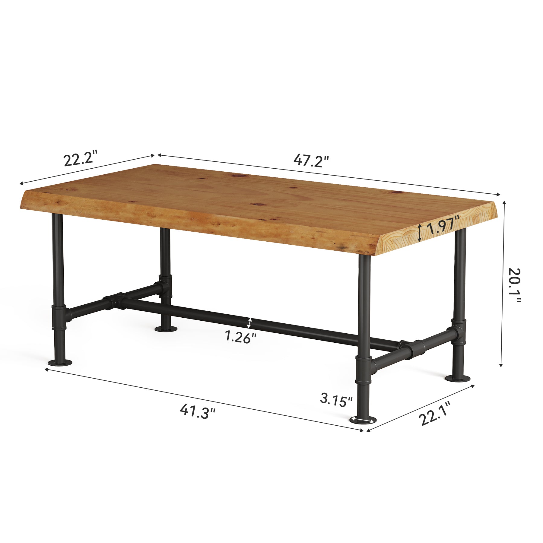 Tribesigns 47.2" Live Edge Coffee Table, Pine Wood Center Table for Living Room