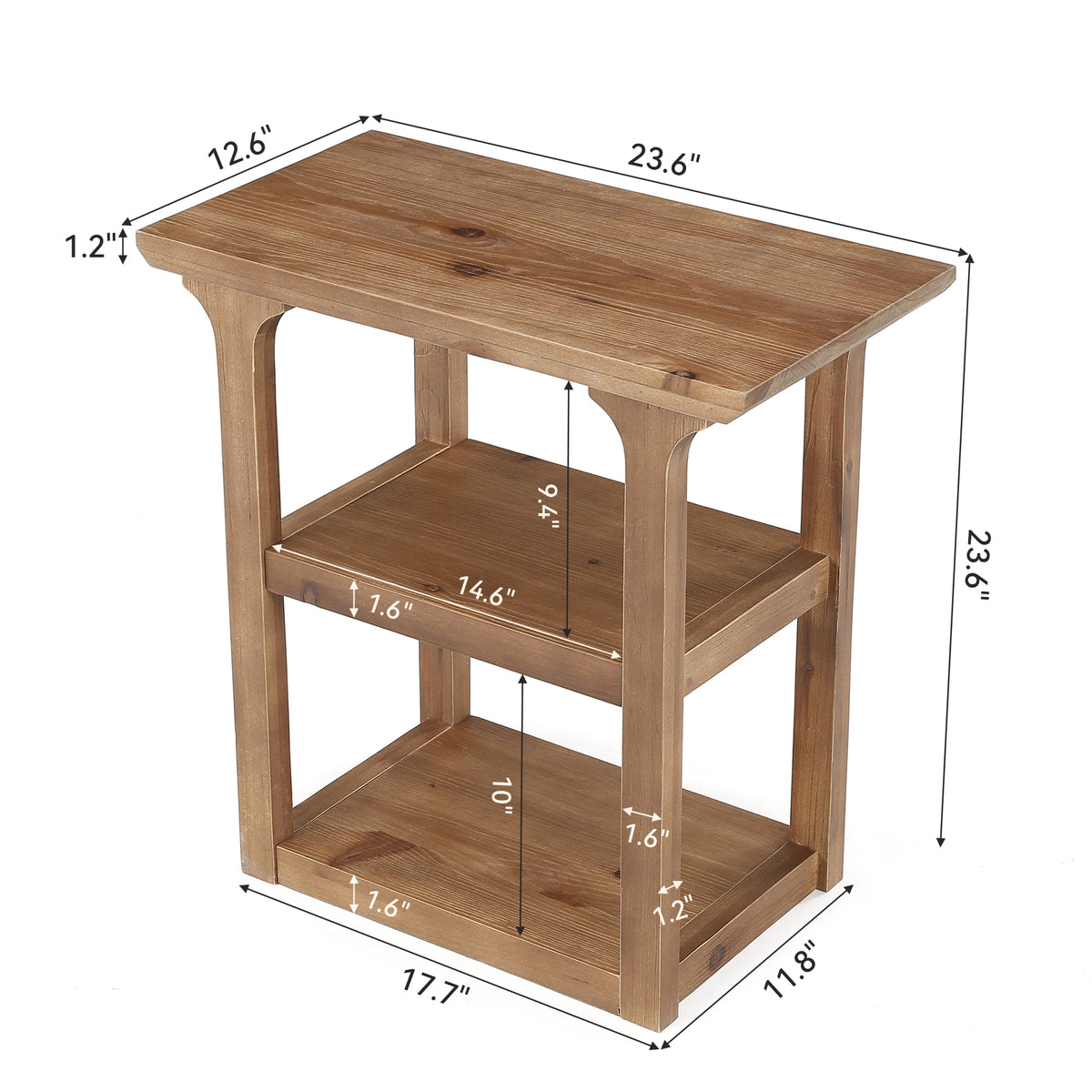 23.6" Solid Wood Nightstand, 3-Tier Bedside Table with Storage Shelves for Bedroom