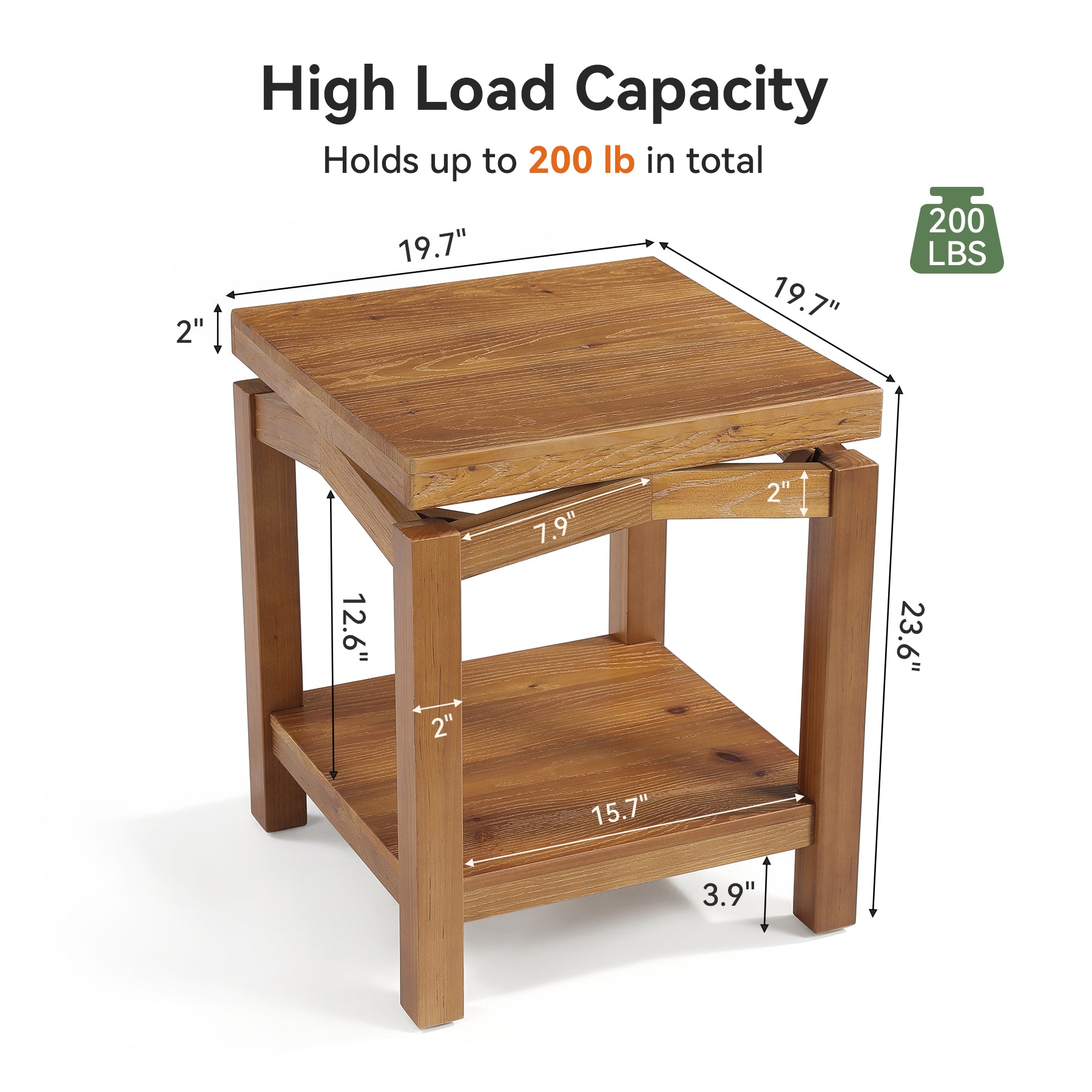 Tribesigns 19.7-Inch Solid Wood Side Table with 2-Tier Storage Shelf, Small Square End Table for Living Room Bedroom and Small Spaces