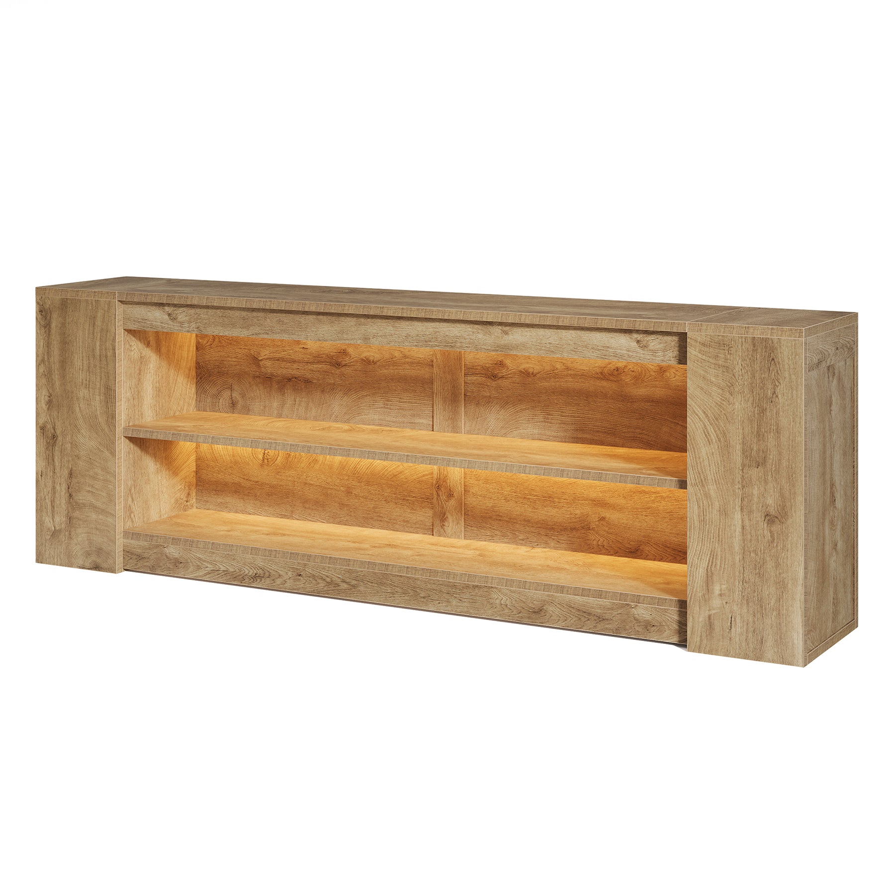 78" LED Light TV Stand for TVs up to 90", 3 Tiers Farmhouse Entertainment Center with Open Storage Shelves