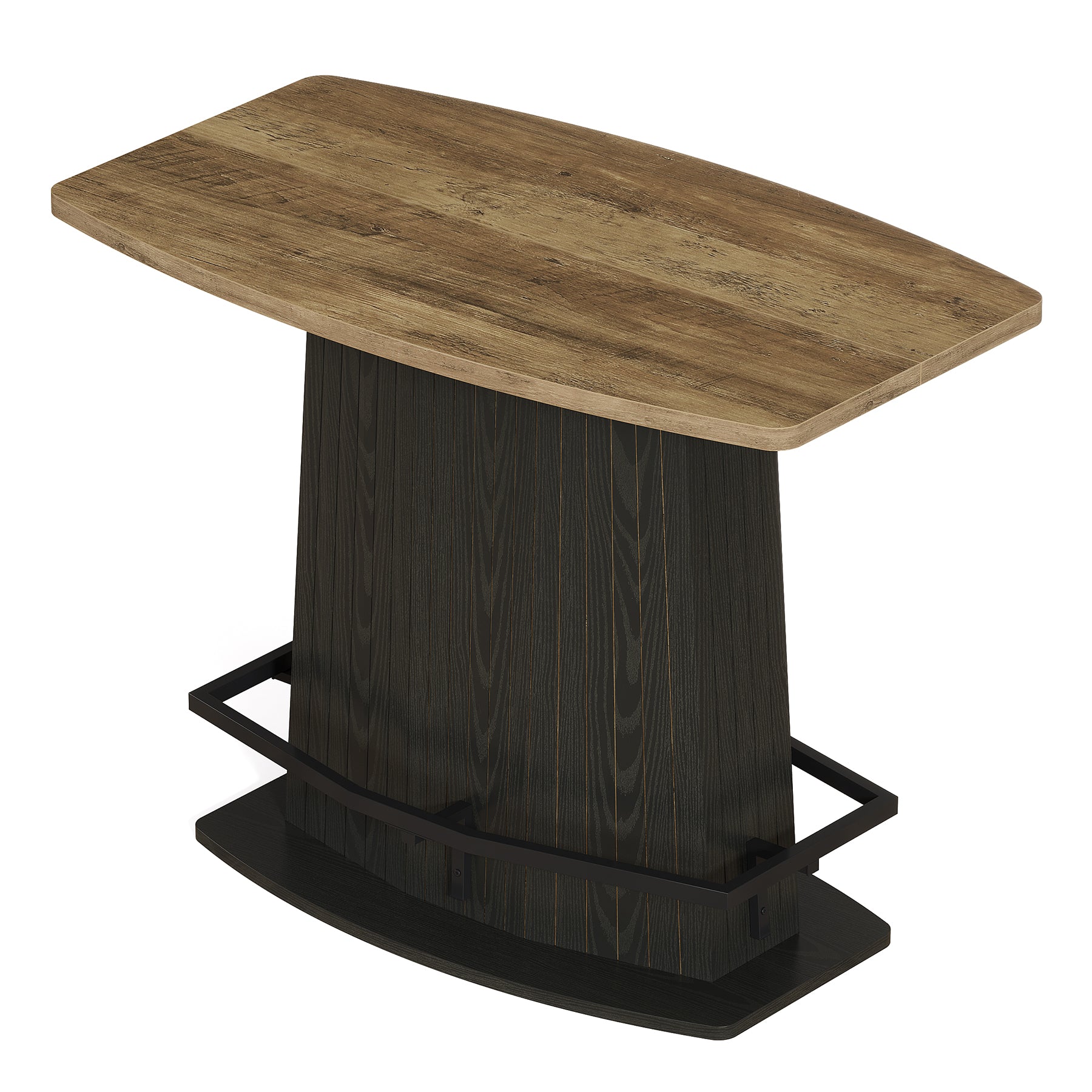 47" Bar Table, Industrial Counter Height Pub Table with Fluted Pedestal Base