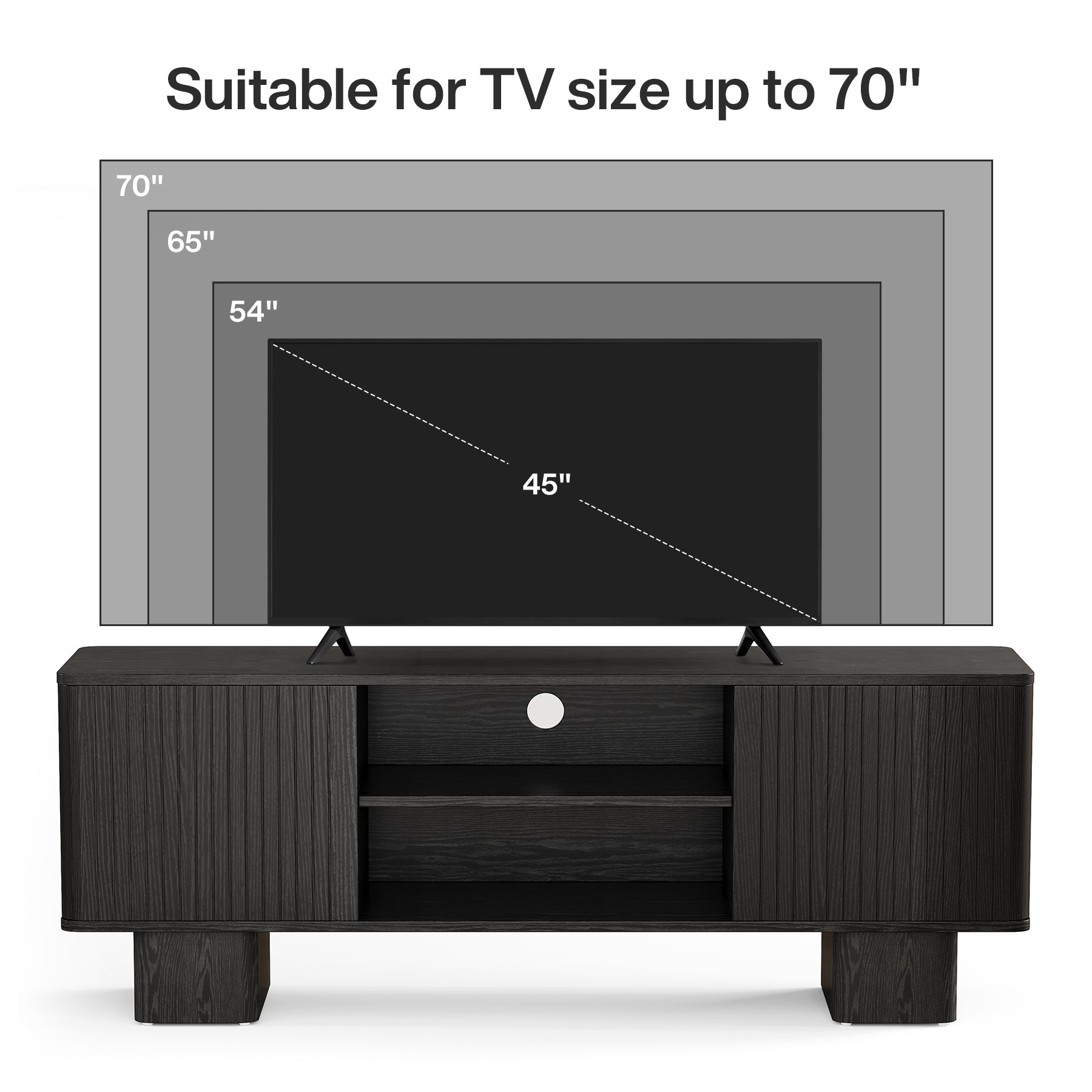 63" TV Stand for TVs Up To 70", Entertainment Center With Fluted Door & Hidden Storage
