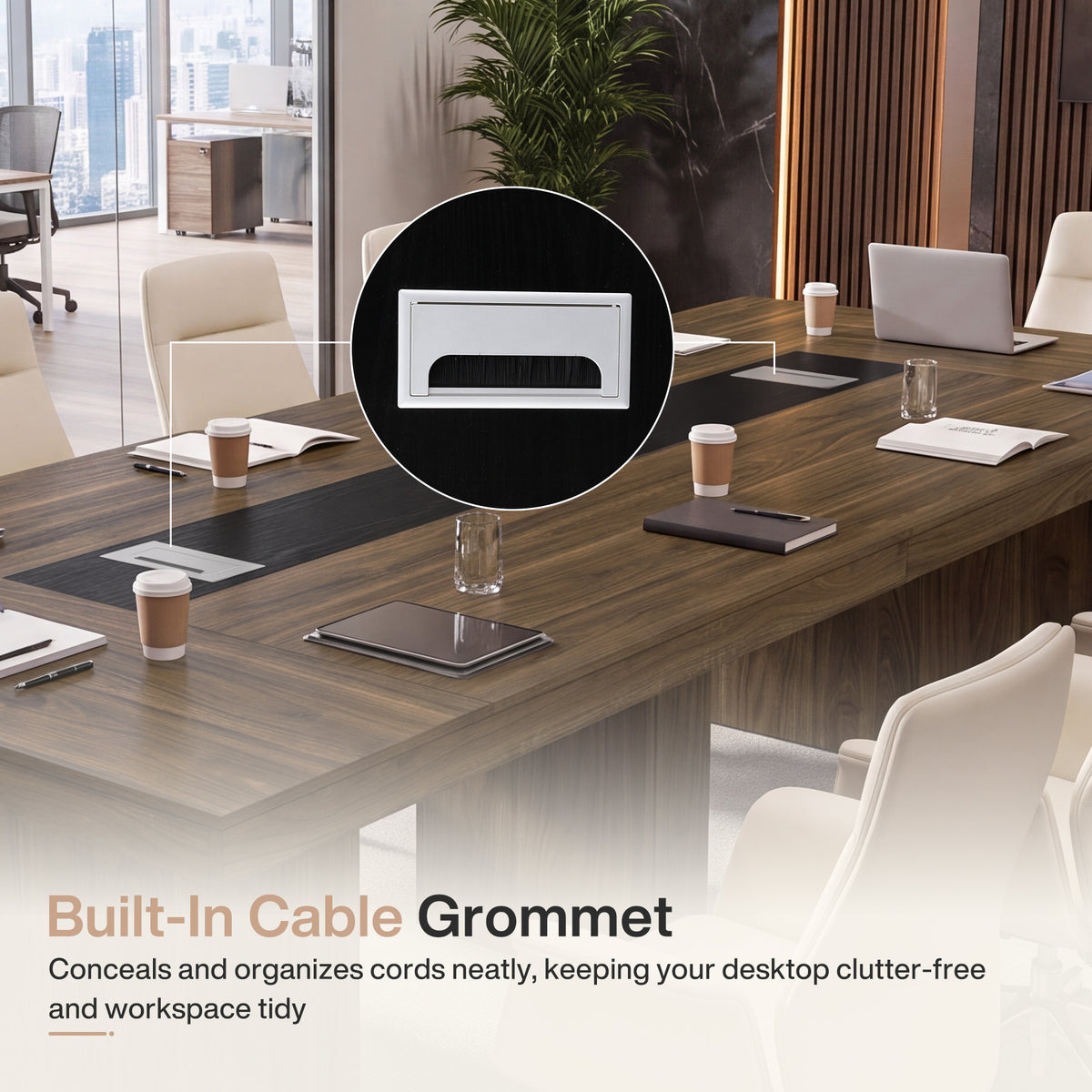 8ft Conference Table, 94.5" Meeting Office Table with Cable Grommet for 10 People