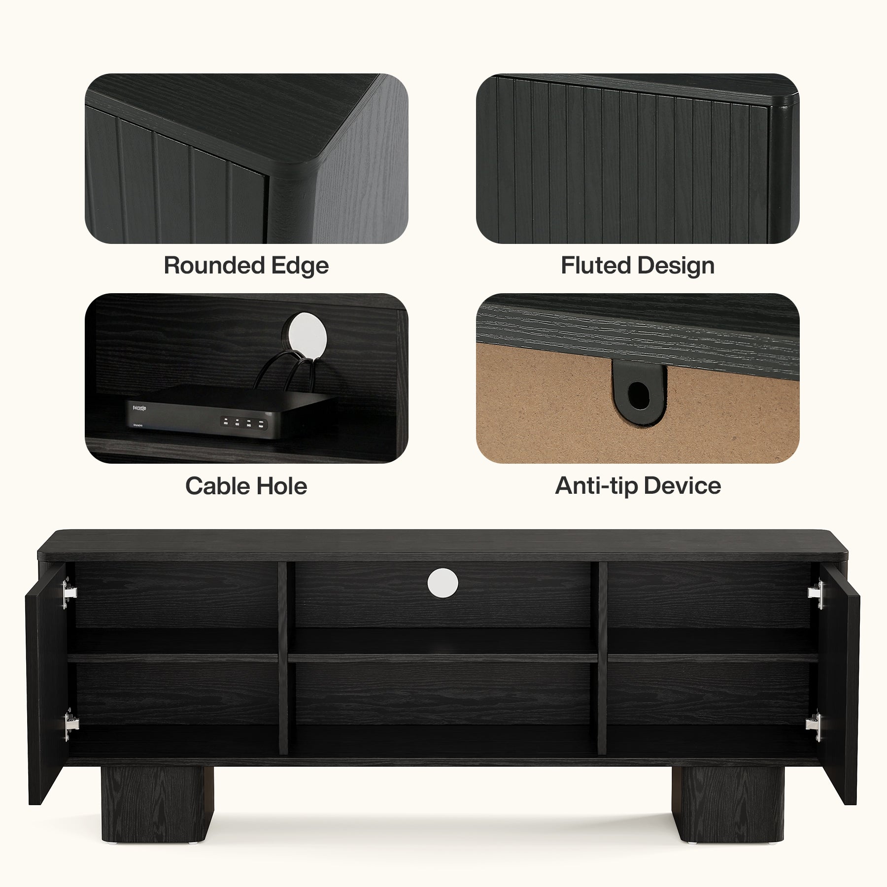 63" TV Stand for TVs Up To 70", Entertainment Center With Fluted Door & Hidden Storage