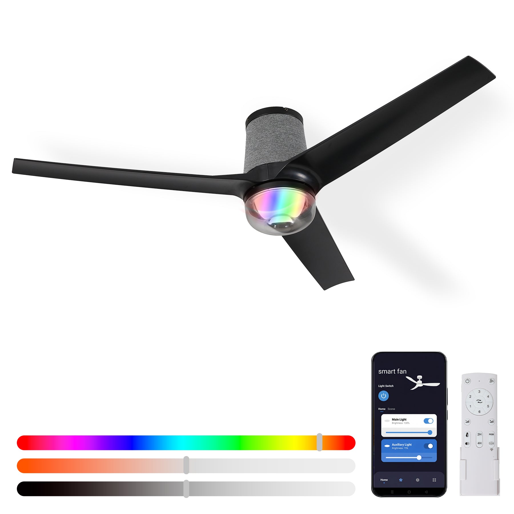 52" Ceiling Fan with RGB Light - 44 Dynamic Colors via App, Stepless Dimming 3CCT