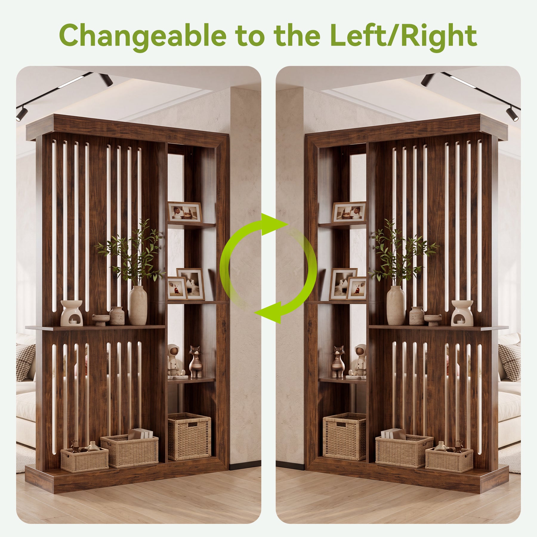 70.87" Wall Room Divider, Farmhouse Wall Partition with Storage Shelves for Living Room