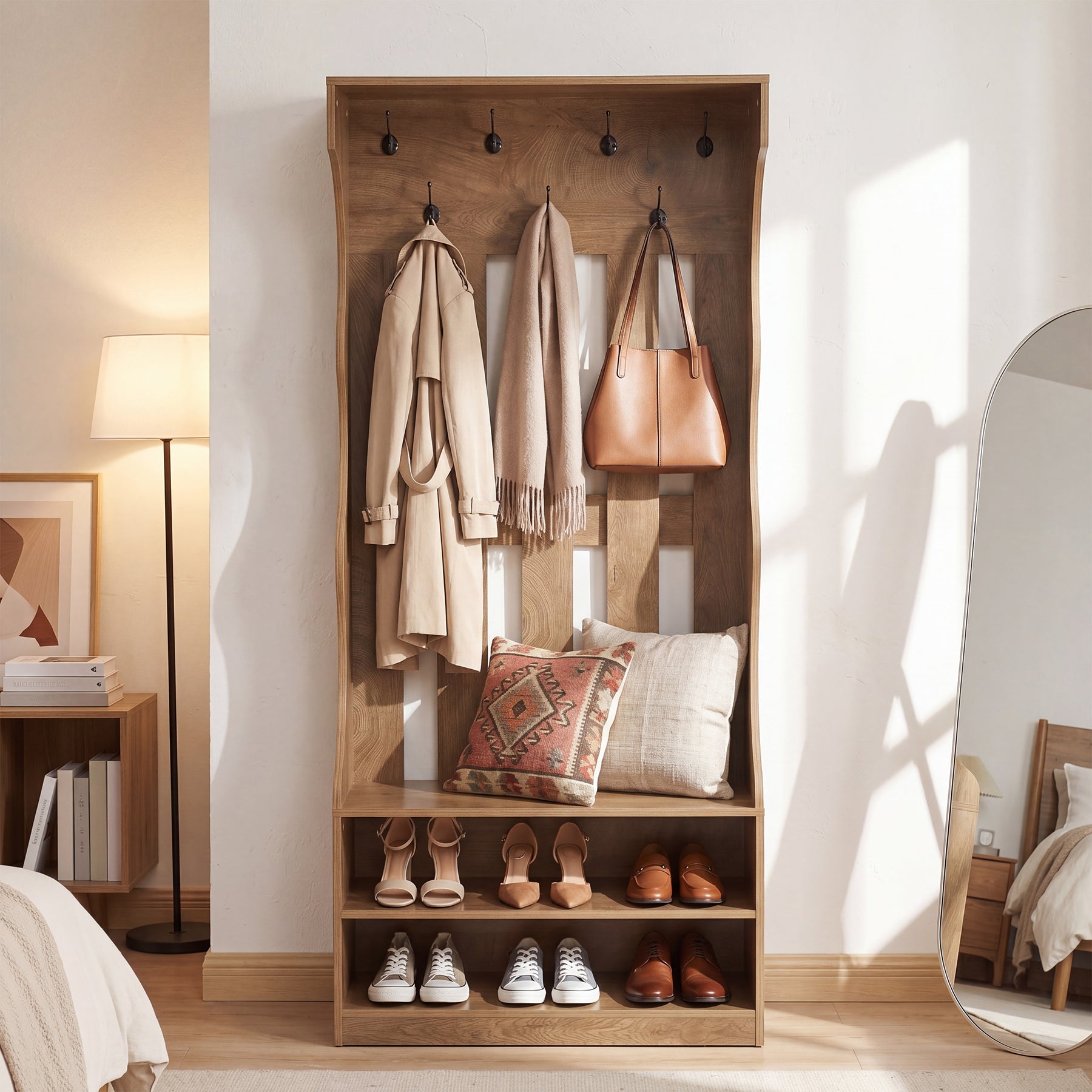 3-in-1 Hall Tree with Shoe Bench & Storage, 70.9" Farmhouse Entryway Organization with 7 Hooks