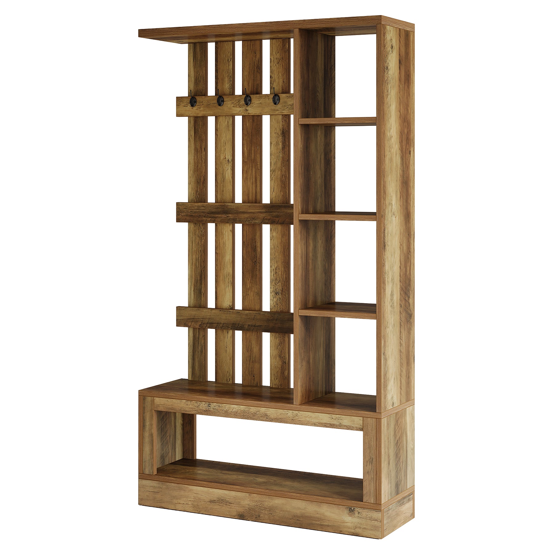 70.9'' Wall Room Divider With Shelves, Freestanding Wall Partition With Coat Rack