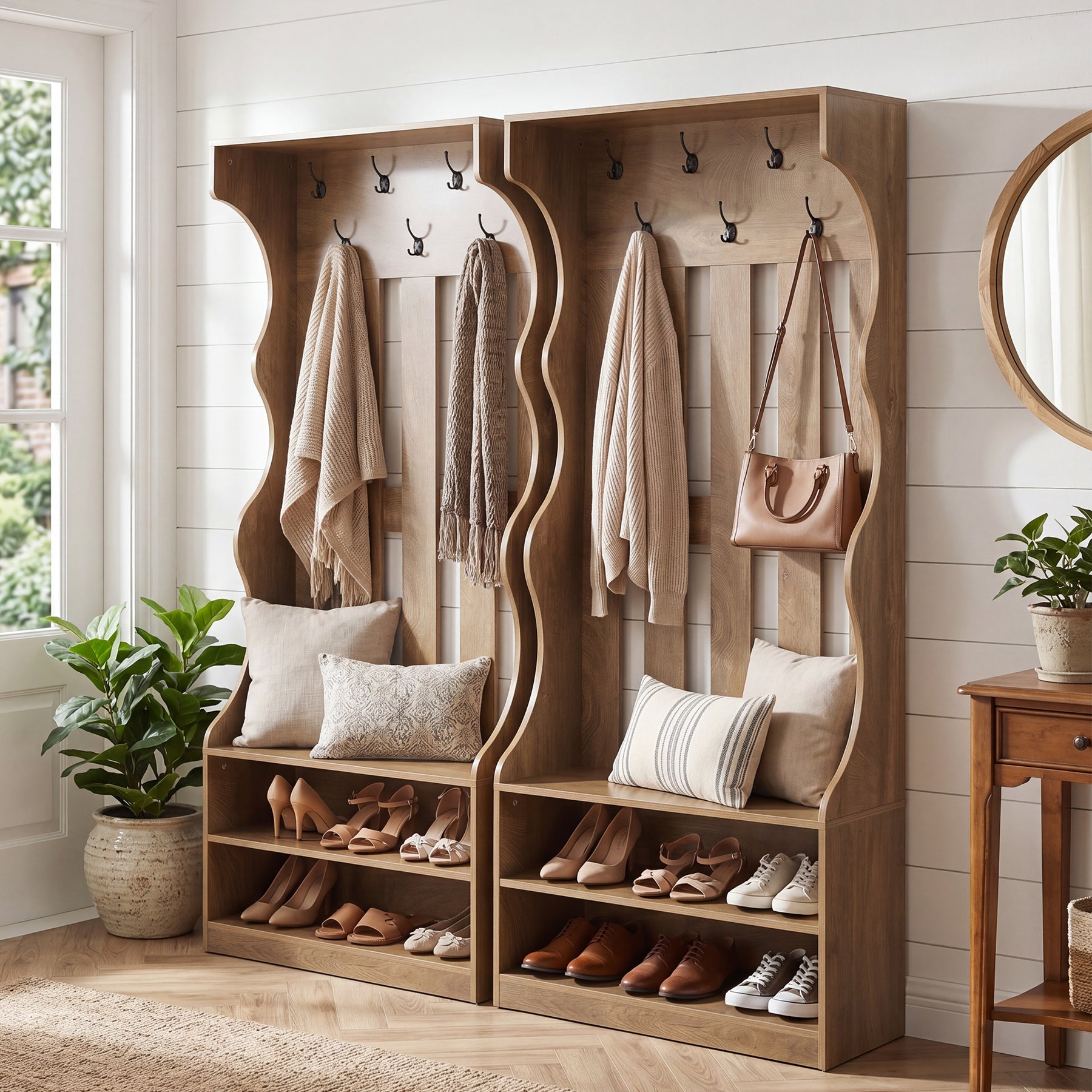 3-in-1 Hall Tree with Shoe Bench & Storage, 70.9" Farmhouse Entryway Organization with 7 Hooks
