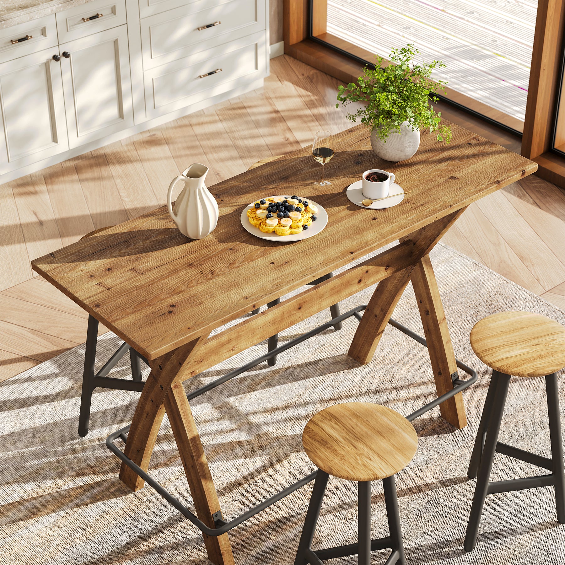 63" Bar Table, Solid Wood Counter Height Coffee Bar Cocktail Table