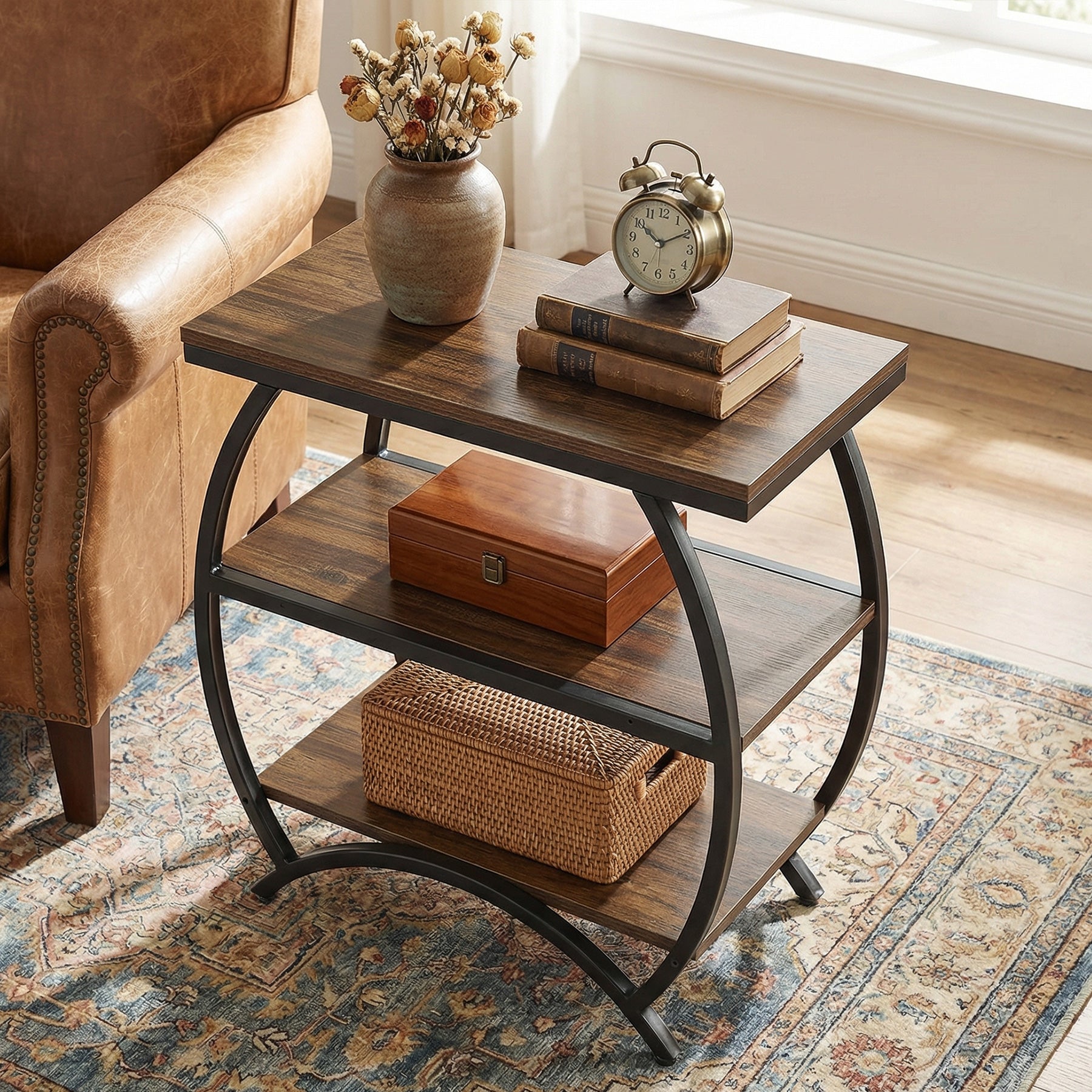 23 Inch Narrow End Table with Storage, 3 Tier Side Table for Living Room Bedroom Small Spaces