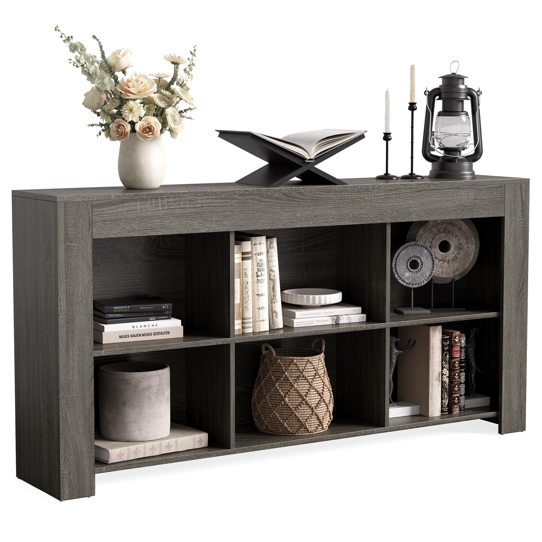 63" Wood Bookshelf, Horizontal Bookcase Storage Display Shelf