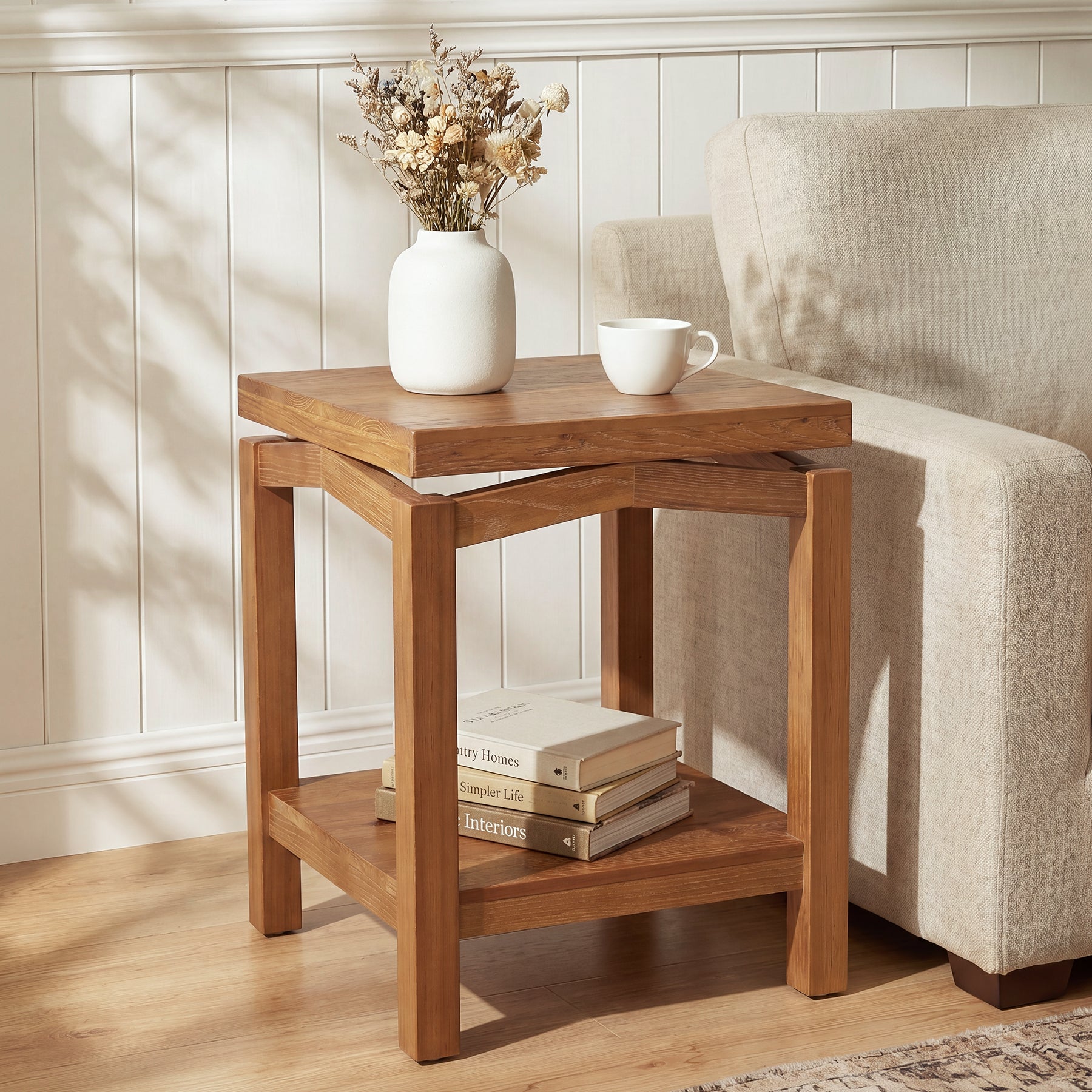 Tribesigns 19.7-Inch Solid Wood Side Table with 2-Tier Storage Shelf, Small Square End Table for Living Room Bedroom and Small Spaces