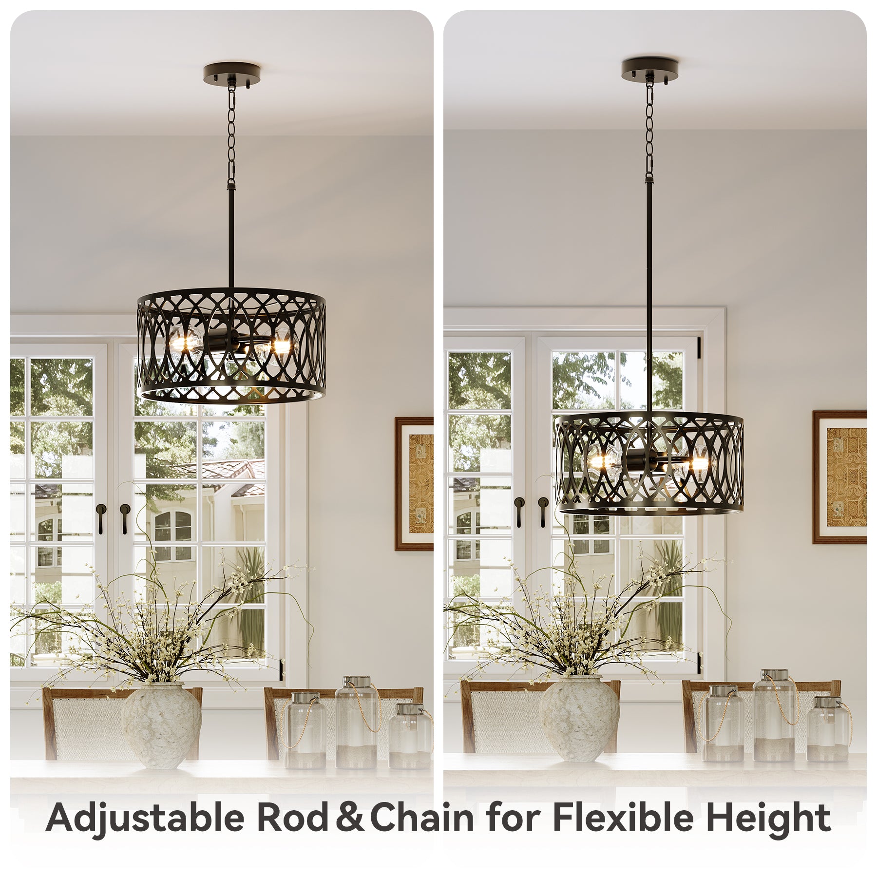 13" Pendant Lights, 2-Light Modern Chandelier with Adjustable Height