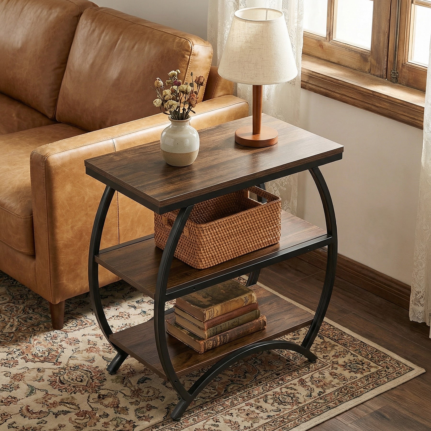 23 Inch Narrow End Table with Storage, 3 Tier Side Table for Living Room Bedroom Small Spaces