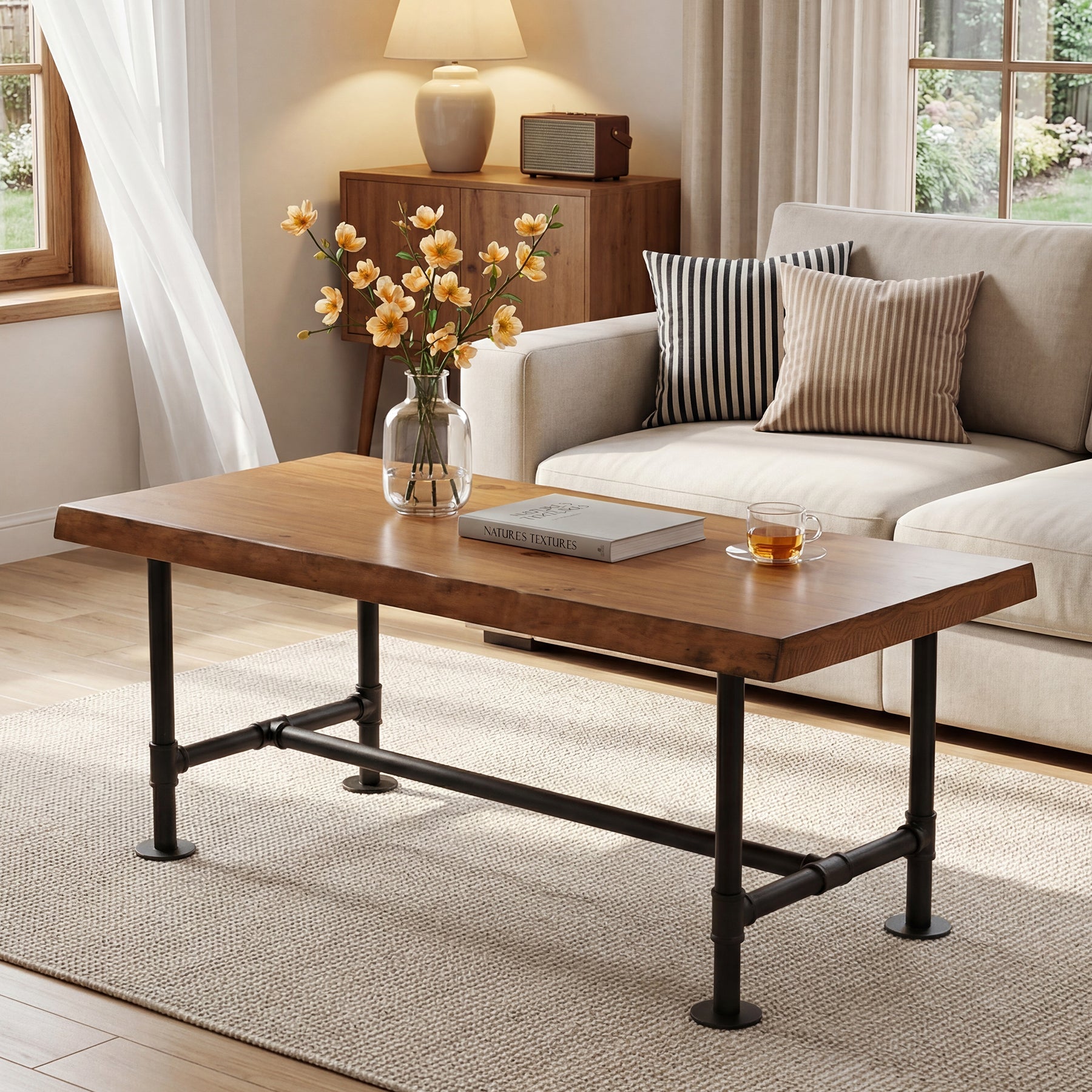 Tribesigns 47.2" Live Edge Coffee Table, Pine Wood Center Table for Living Room