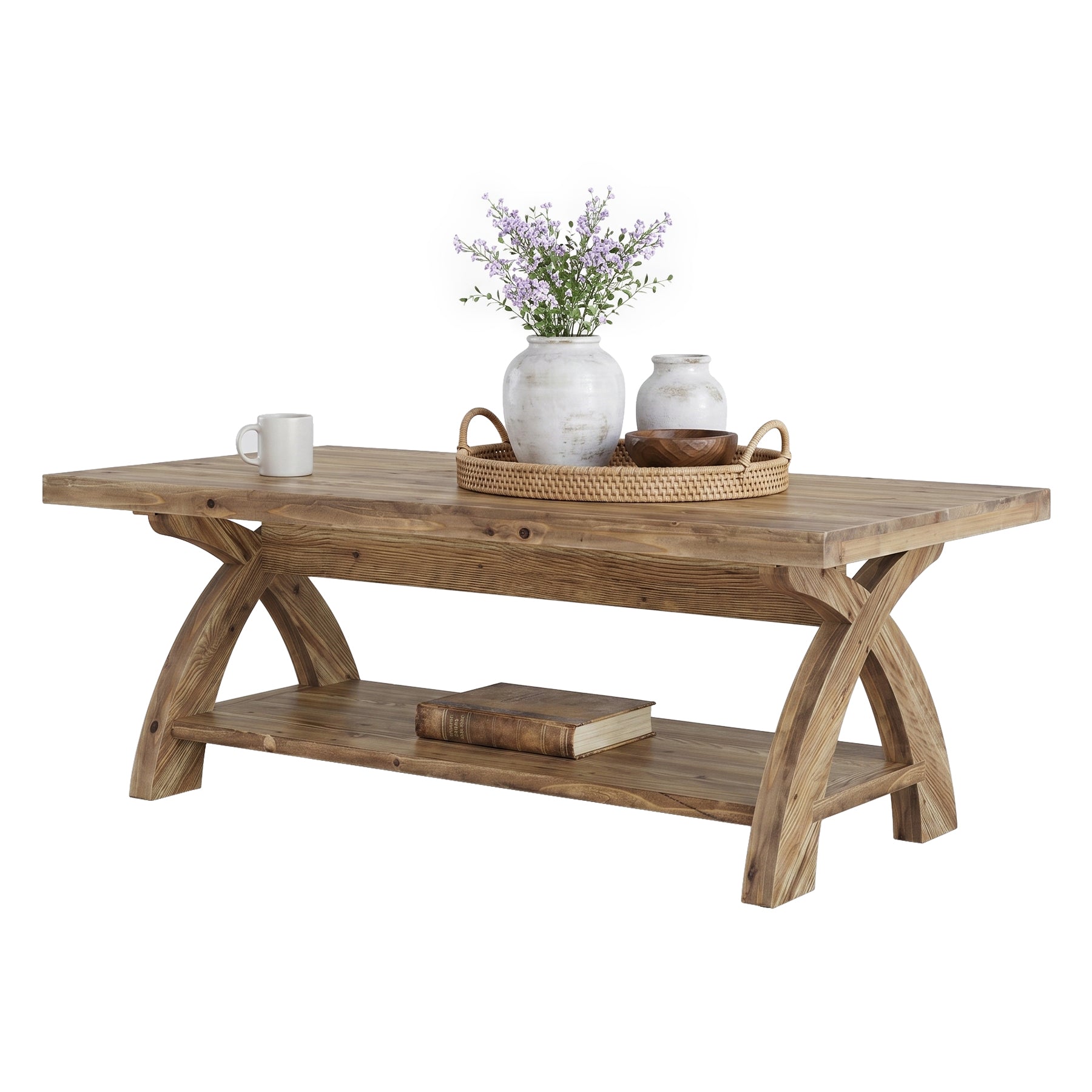 Tribesigns 47.24-Inch Solid Wood Coffee Table, X-Leg Center Table for Living Room