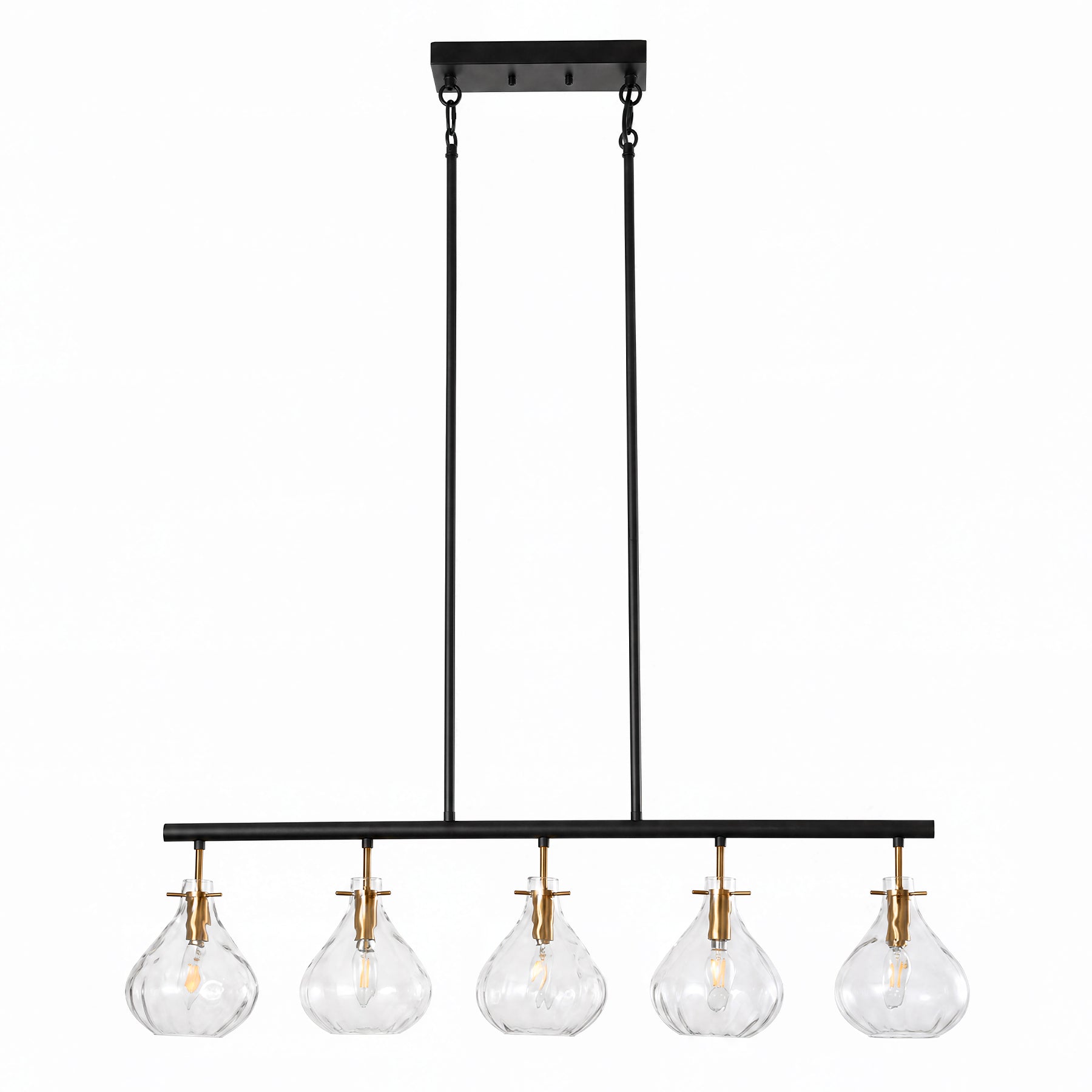 5 Light Pendant Light, Linear Chandelier with Ripple Glass Shades & Adjustable Height