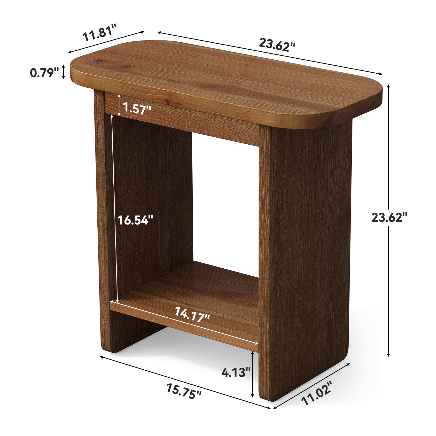Solid Wood End Table, H-Shaped 2-Tier Side Table with Storage Shelf