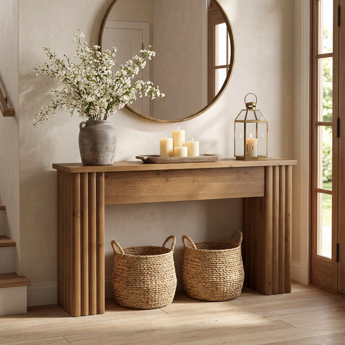 63" Solid Wood Console Table, Farmhouse Narrow Entryway & Sofa Table f ...
