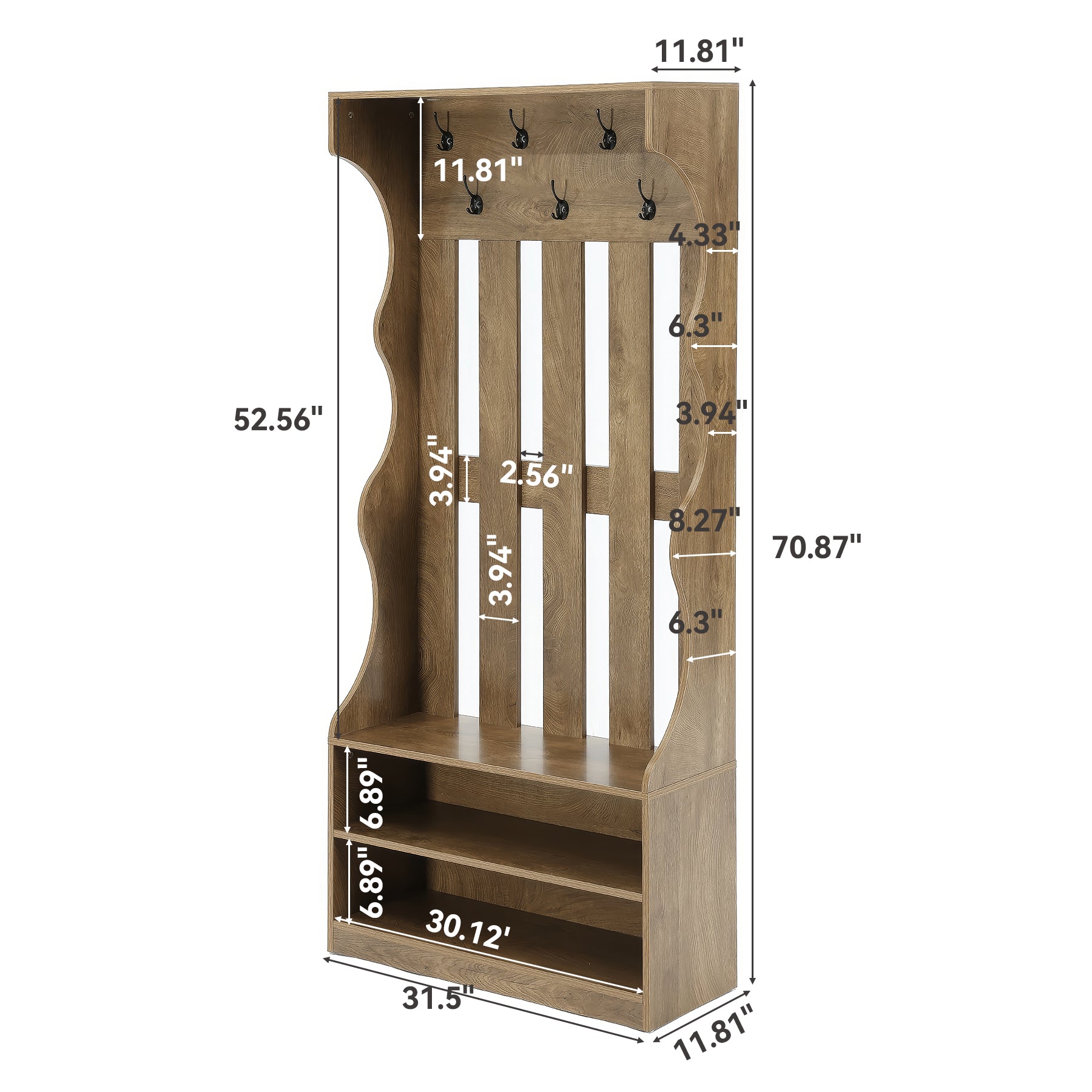 3-in-1 Hall Tree with Shoe Bench & Storage, 70.9" Farmhouse Entryway Organization with 7 Hooks