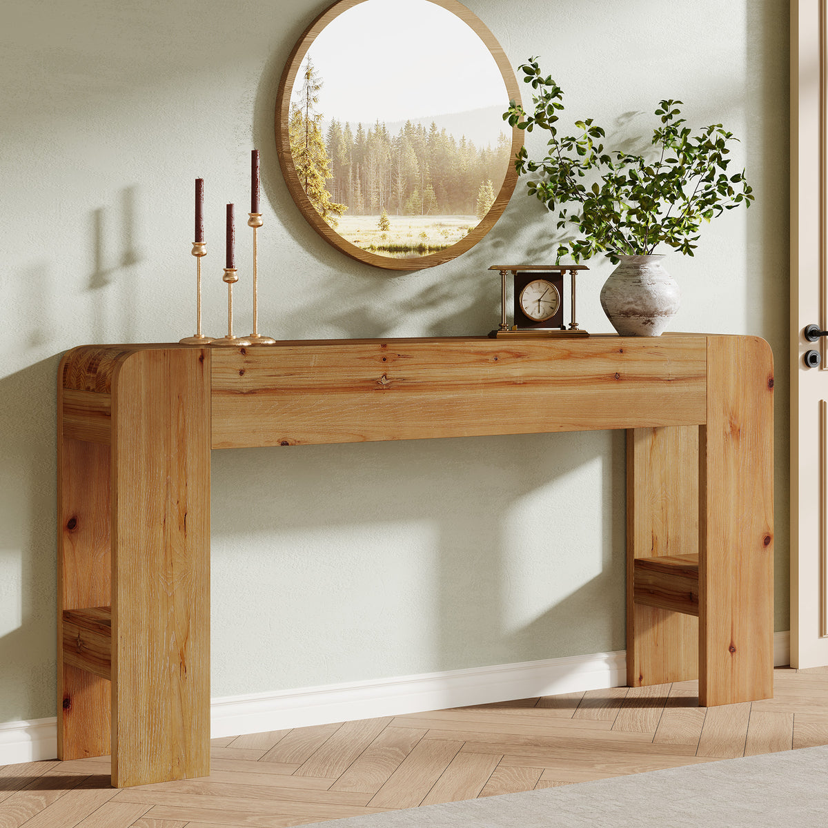 63" Solid Wood Farmhouse Console Table, Narrow Sofa Table for Entryway ...