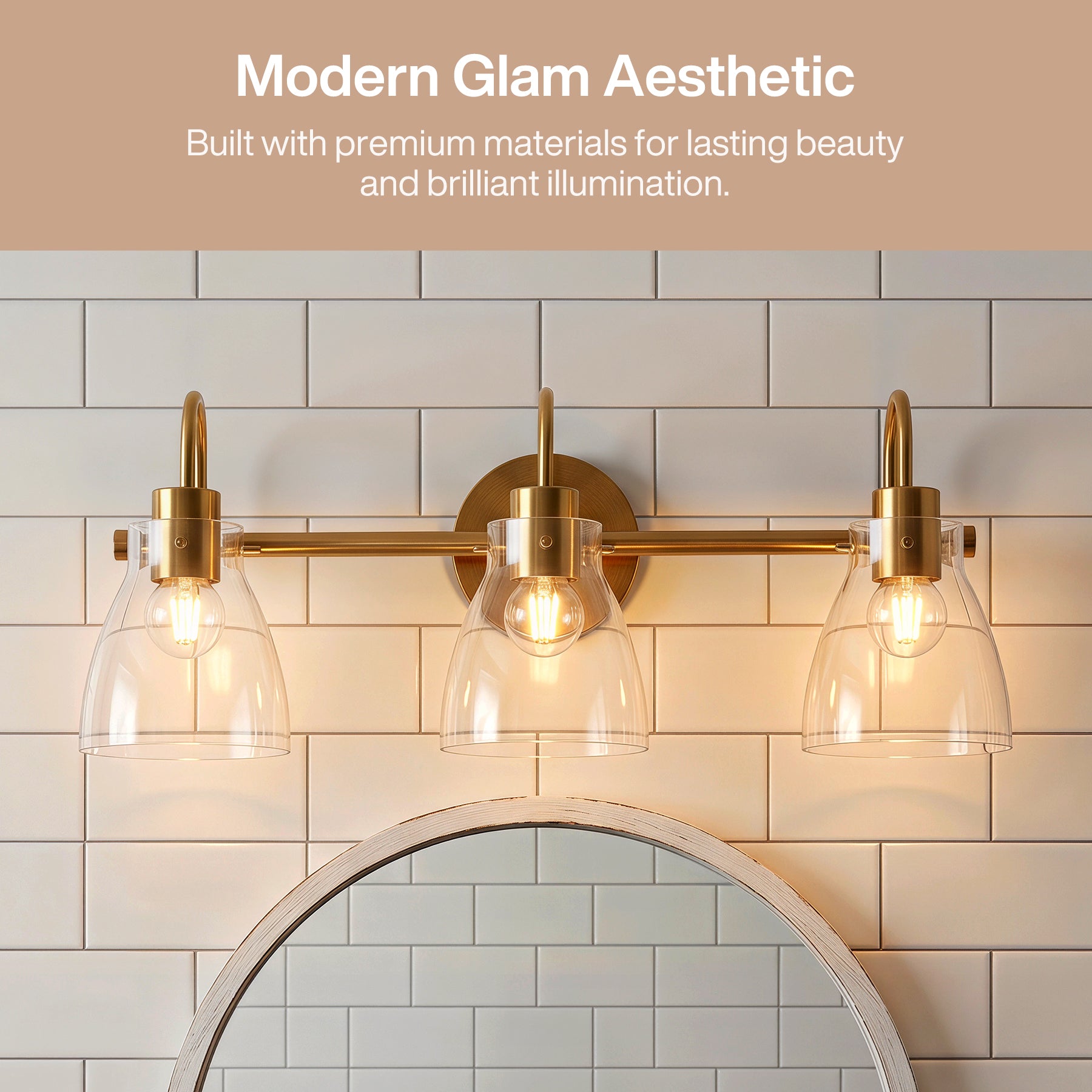 Bathroom Light Fixtures, 3-Light Vanity Lights with Clear Glass Shade