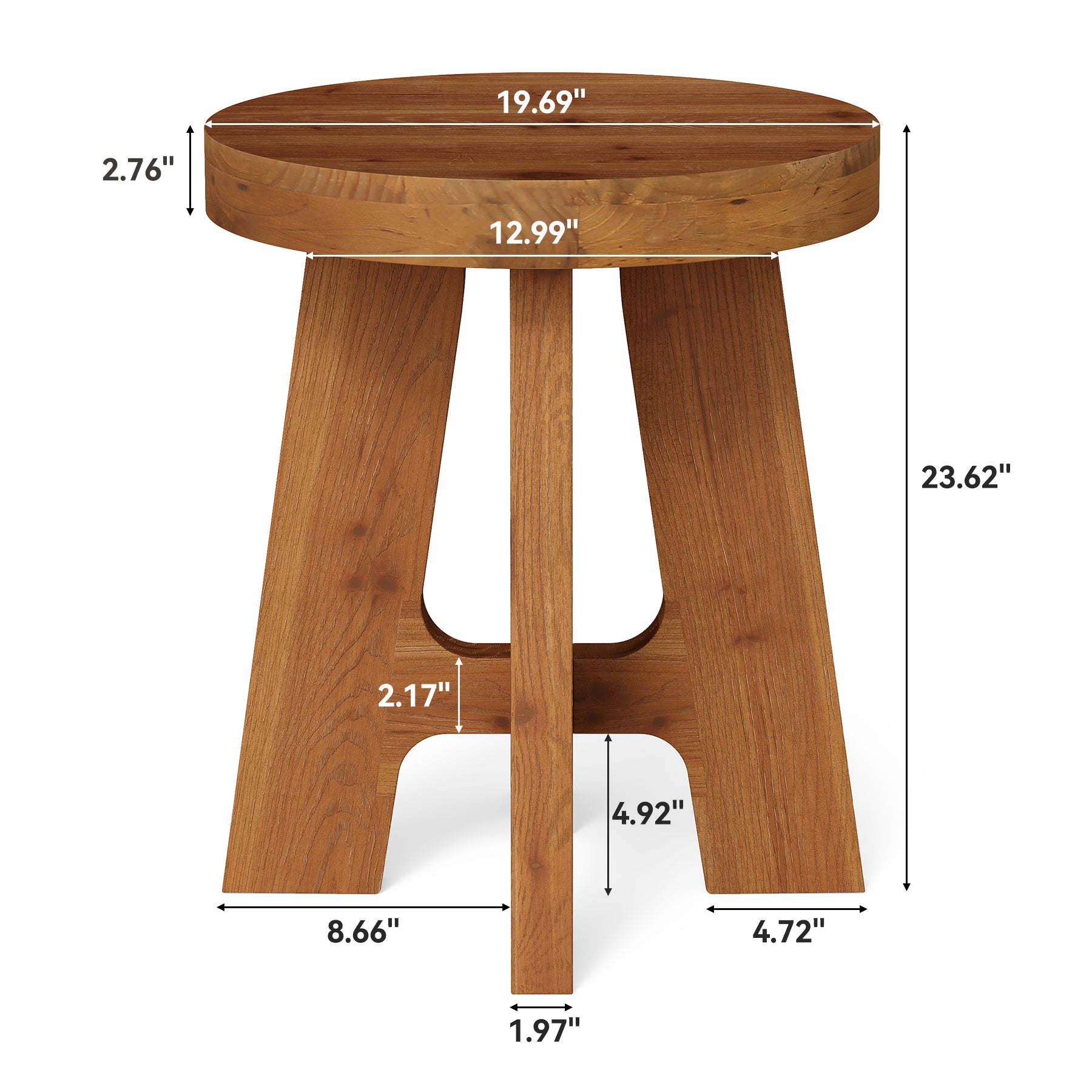 Solid Wood End Table, Round Side Table with Heavy-Duty Legs for Couch