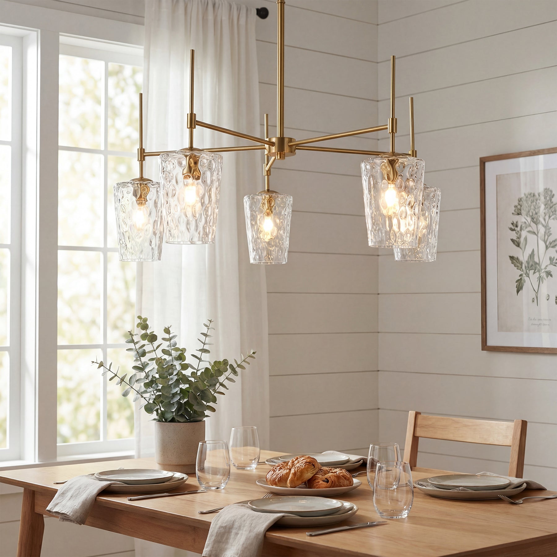 5-Light Chandelier, Modern Pendant Light with Water Ripple Wine Glass Shades