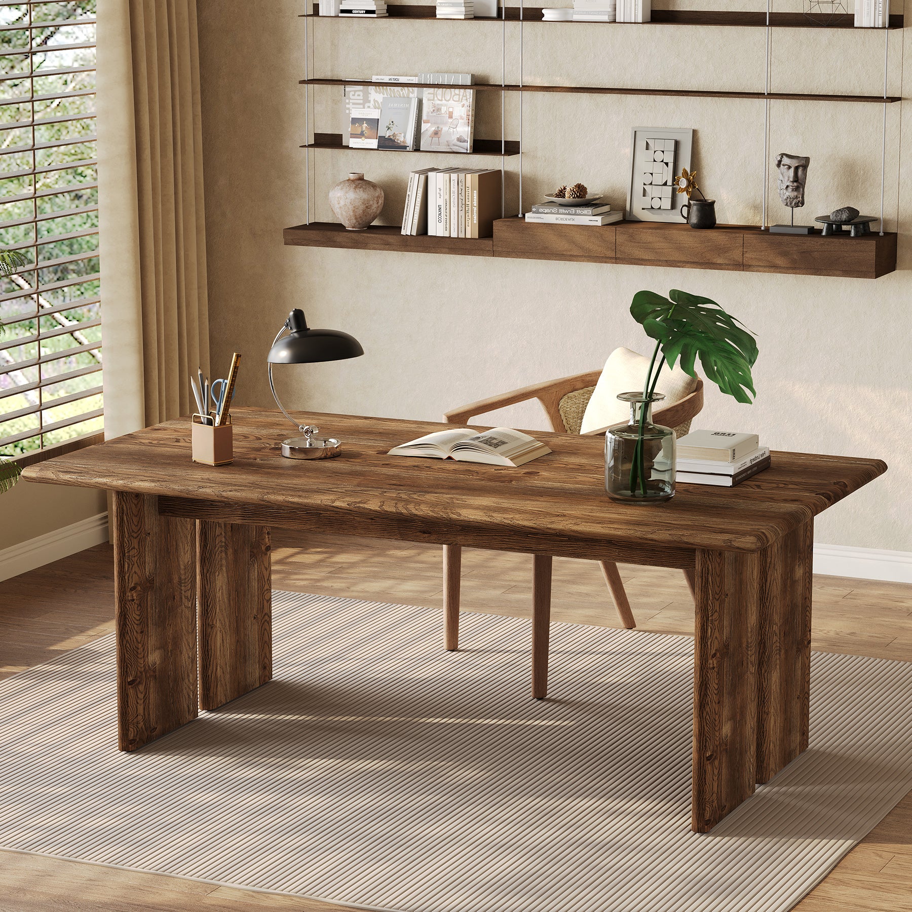 Solid Wood Executive Desk, 63" Computer Desk with Large Tabletop