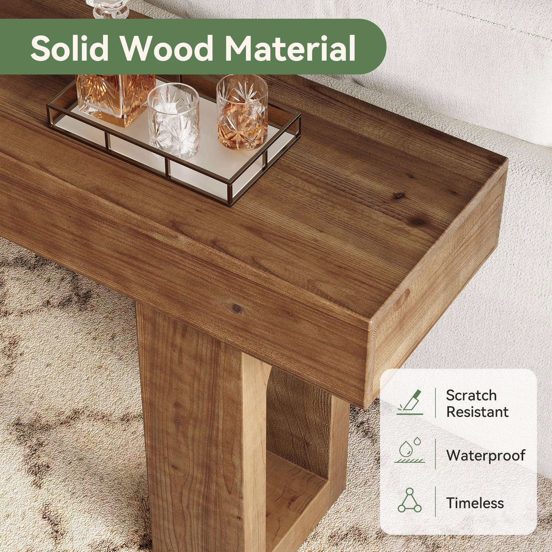 Solid Wood Console Table, 63" Farmhouse Entryway Sofa Table Behind Couch