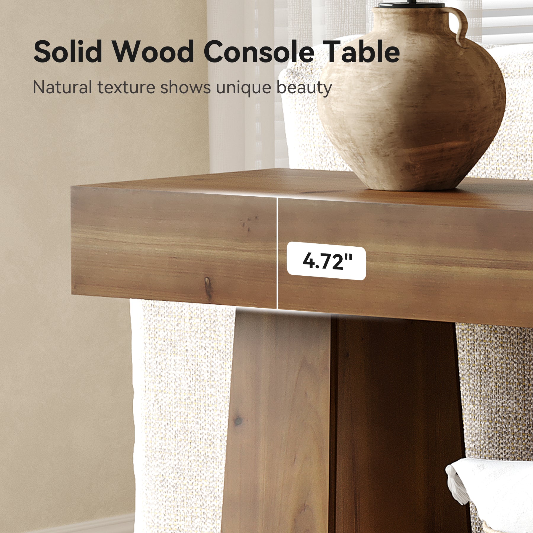 Solid Wood Console Table, 63" Wooden Entryway Sofa Table with Storage