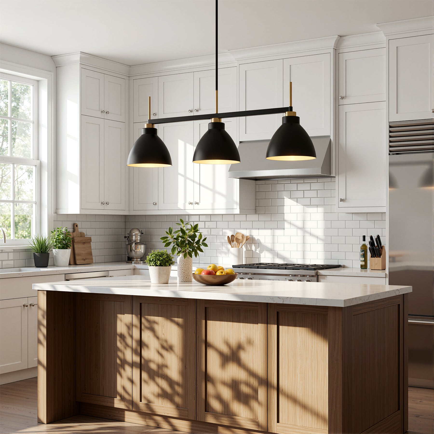 3-Light Linear Pendant Lighting, Kitchen Island Light Fixture with Adjustable Rods