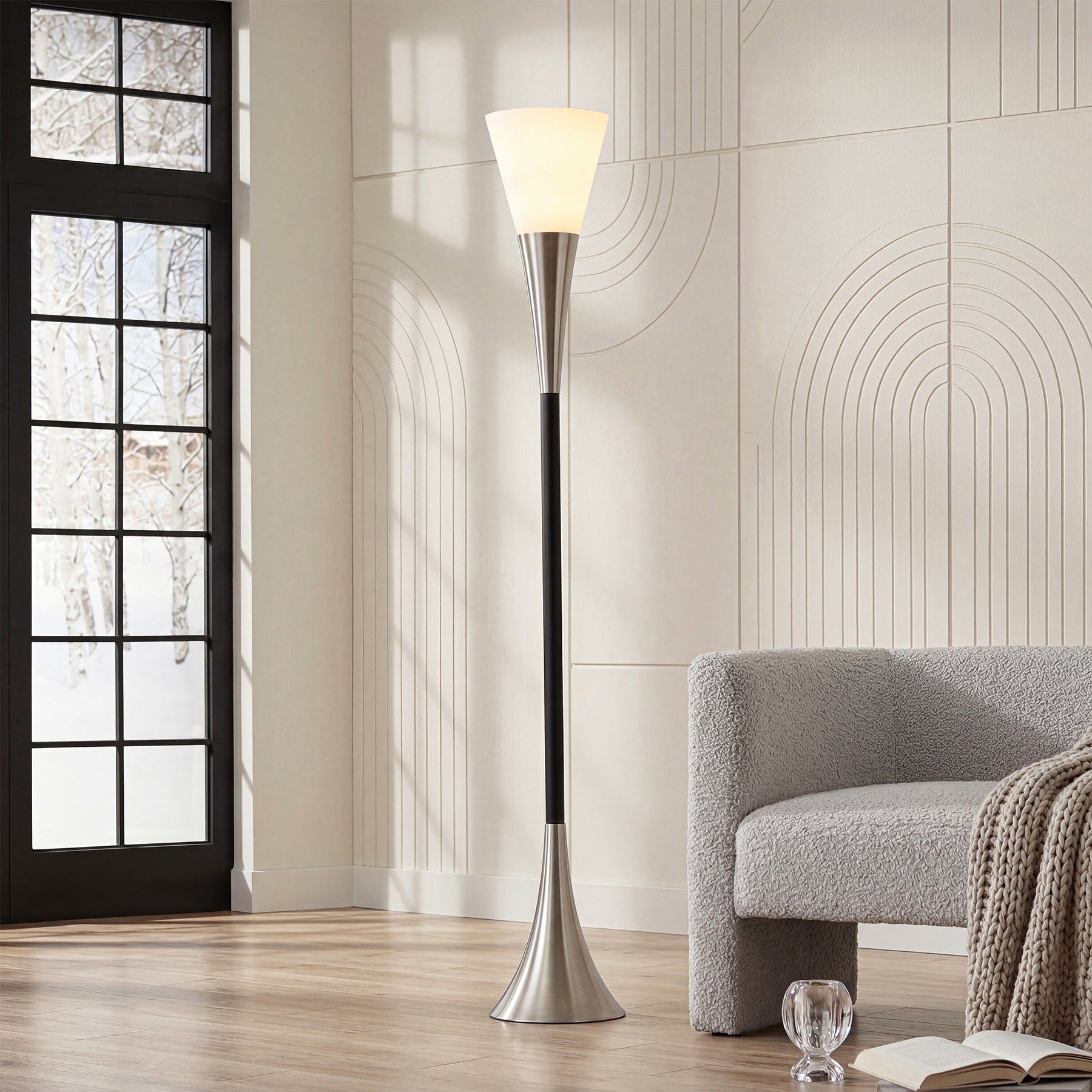 72.8" Floor Lamp with Sandblasted Glass Lampshade & Foot Pedal Switch