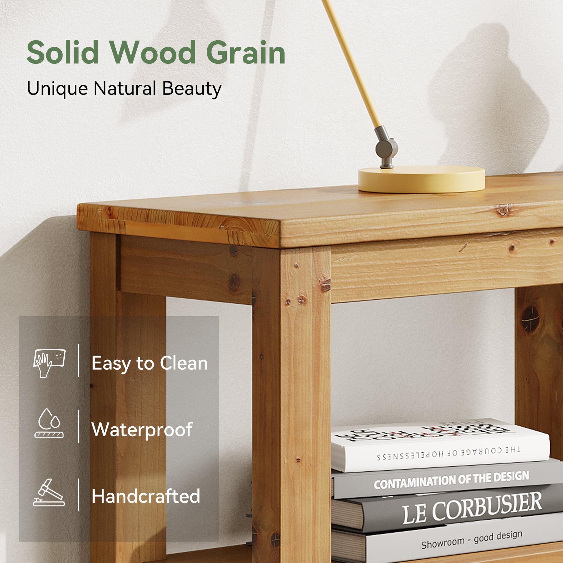 63" Console Table, 3-Tier Solid Wood Sofa Table with 6 Storage Cubes