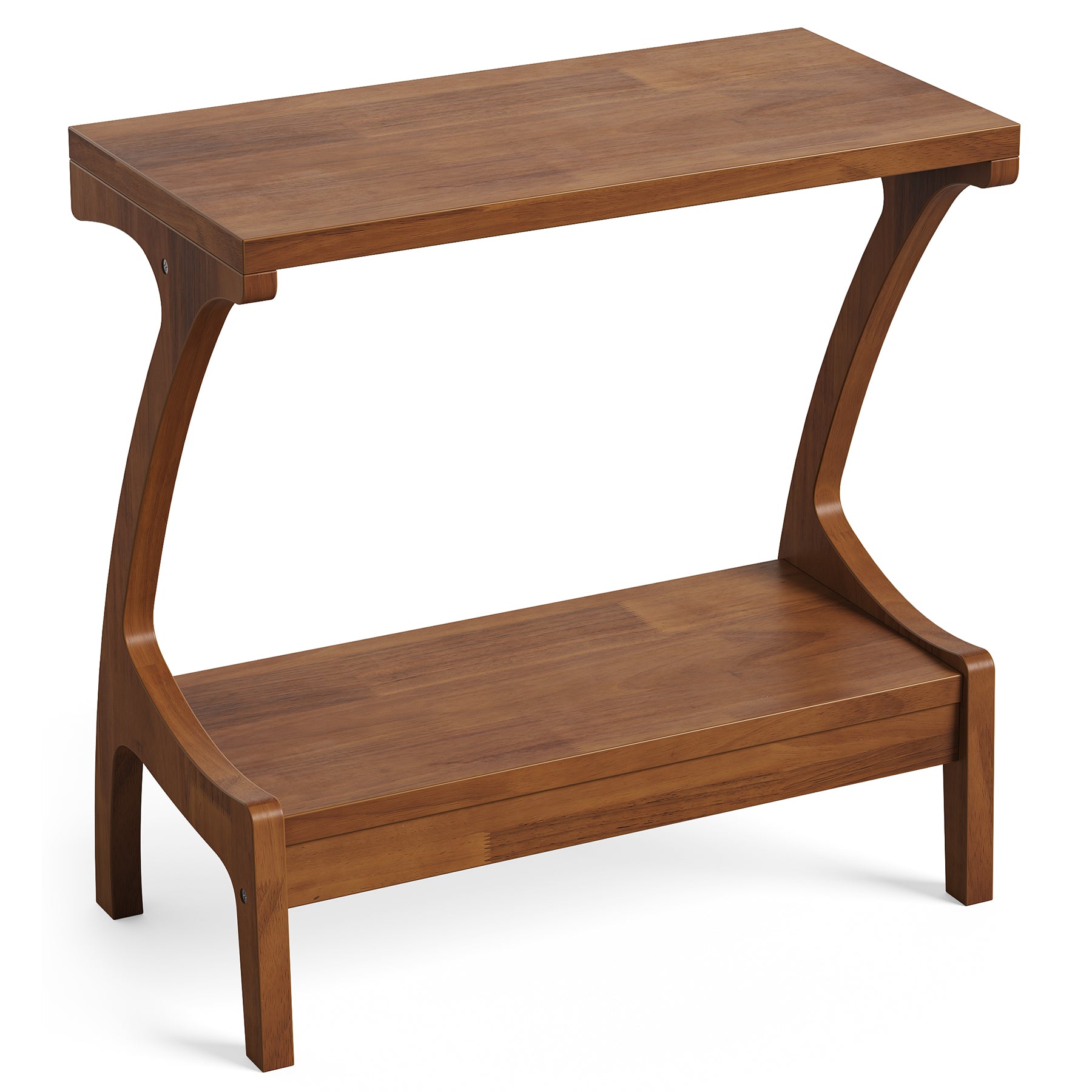 Solid Wood End Table, Narrow Side Table with 2-Tier Storage Shelf