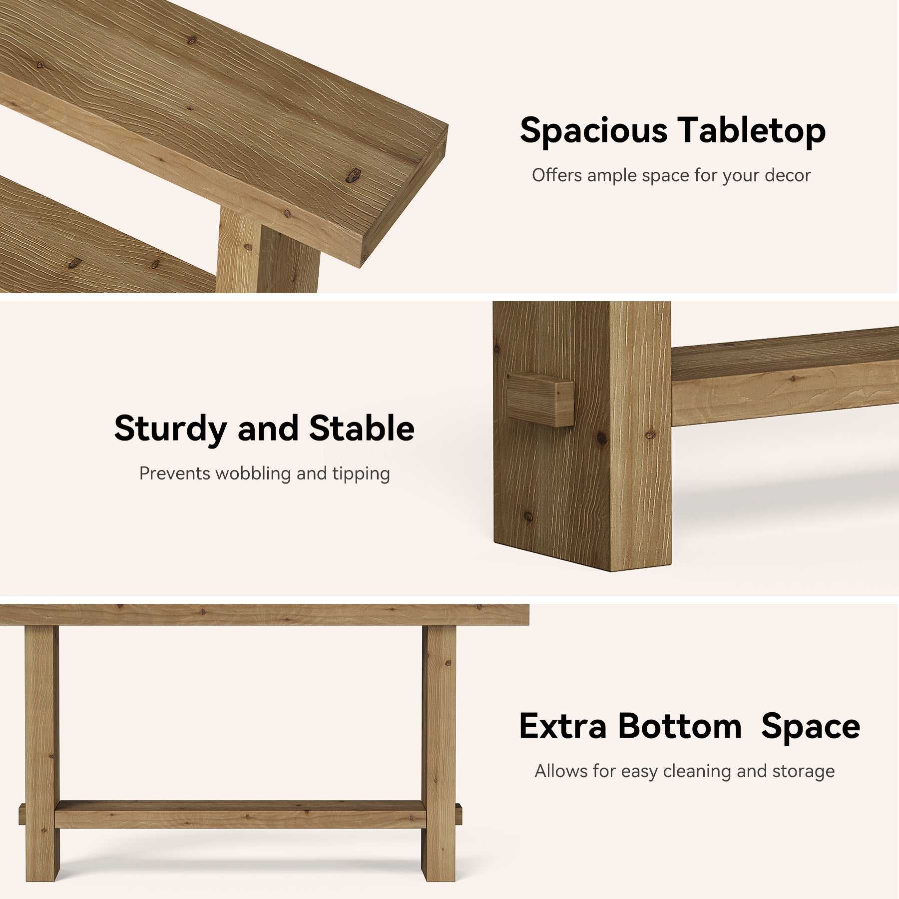 63" Solid Wood Console Table, 2-Tier Narrow Entryway Table for Hallway