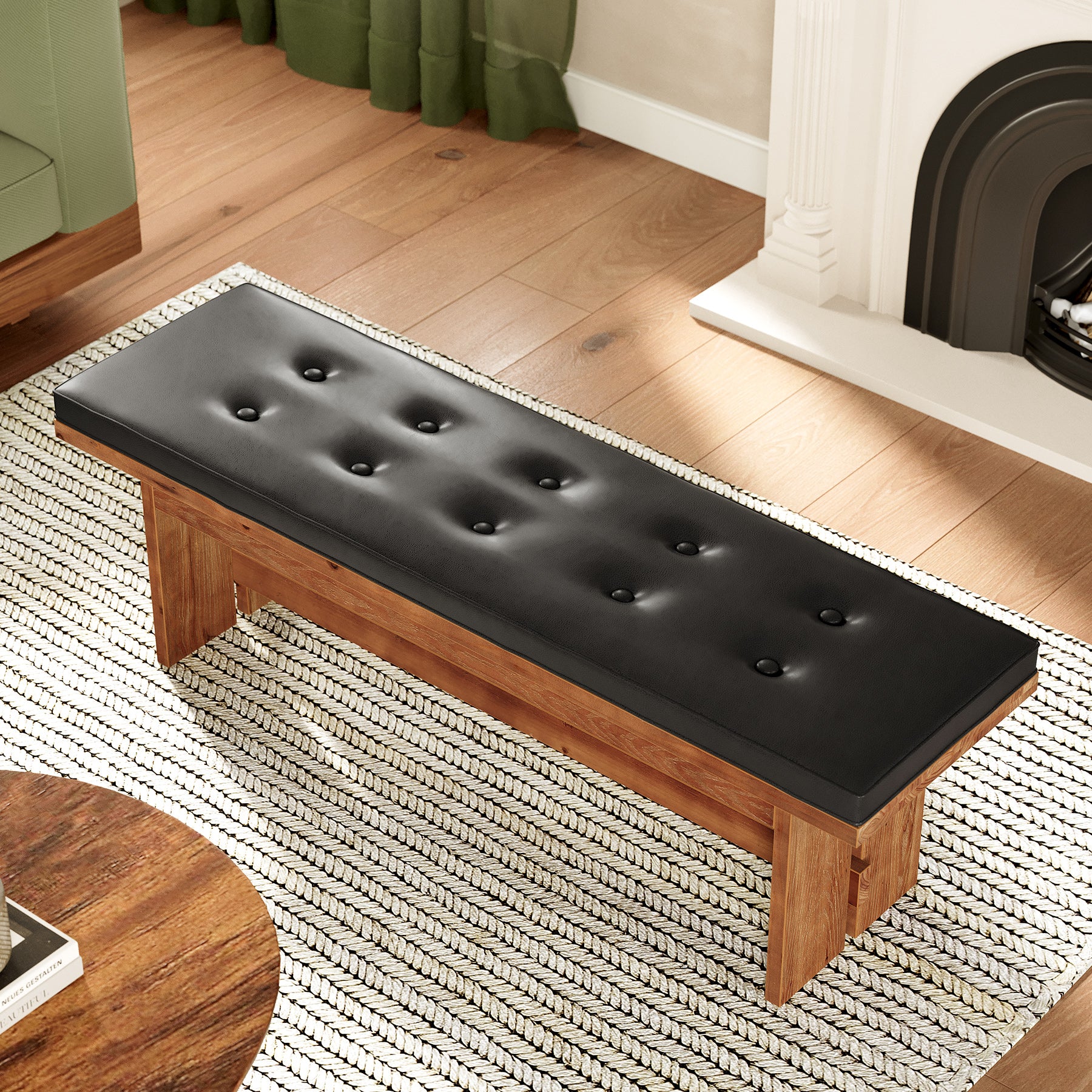 Solid Wood Shoe Bench with Cushion, 55" Upholstered Entryway Bench