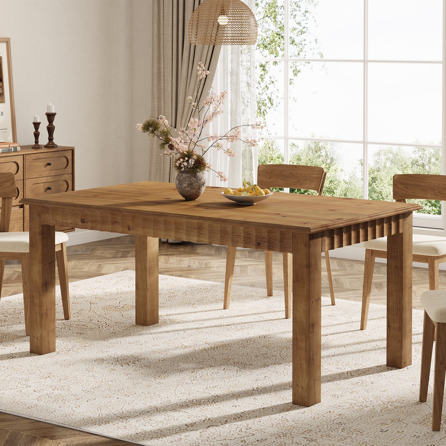 63" Solid Wood Dining Table, Rectangular Kitchen Dinner Table for 4-6