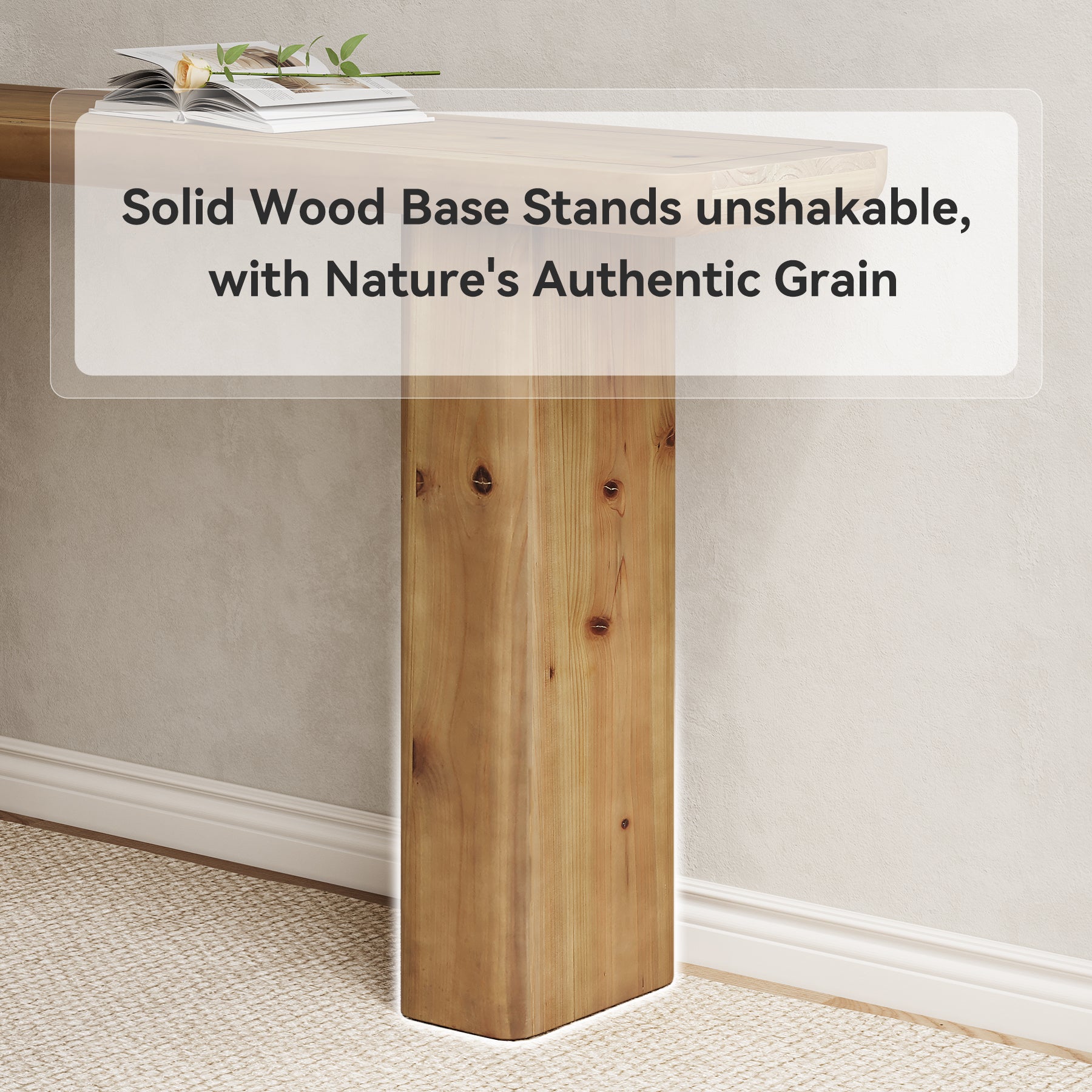 Solid Wood Console Table, 63" Sofa Table Behind Couch with Sturdy Base