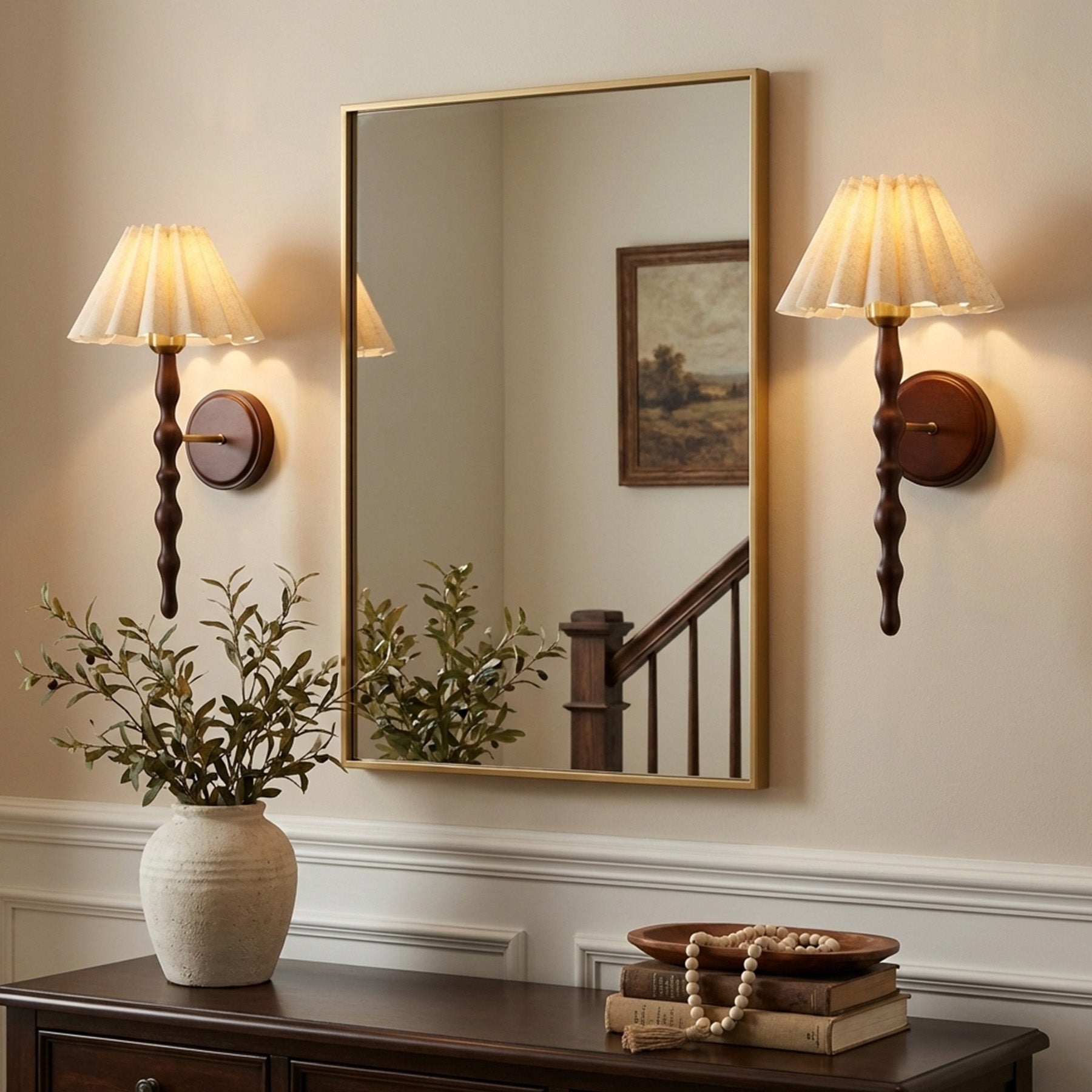 Vintage Wall Sconce, 19.7" 1-Light Wall Lamp with Faux Wood Metal Arm