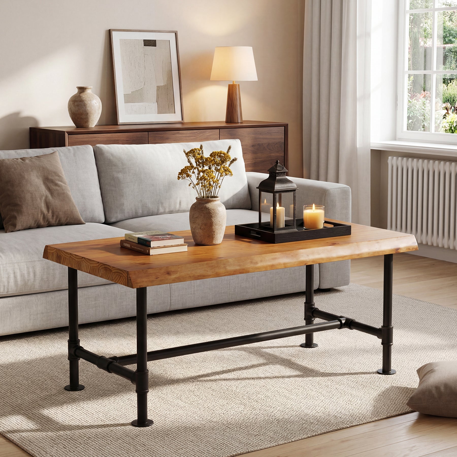 Tribesigns 47.2" Live Edge Coffee Table, Pine Wood Center Table for Living Room