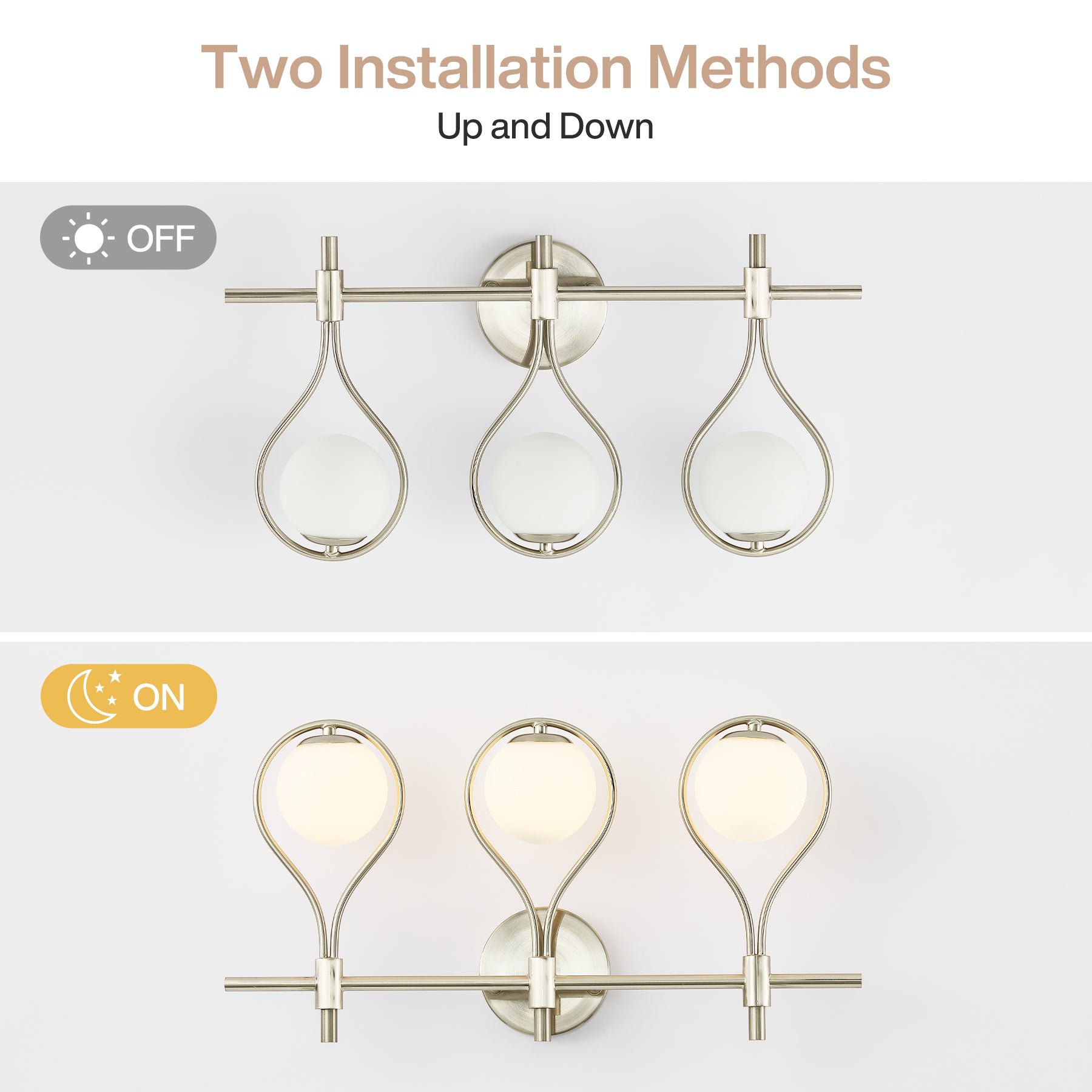 3-Light Bathroom Vanity Light, 22.5" Wall Lighting Fixture with Glass Shades