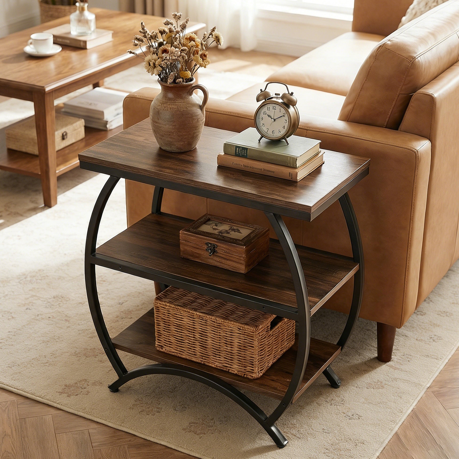 23 Inch Narrow End Table with Storage, 3 Tier Side Table for Living Room Bedroom Small Spaces
