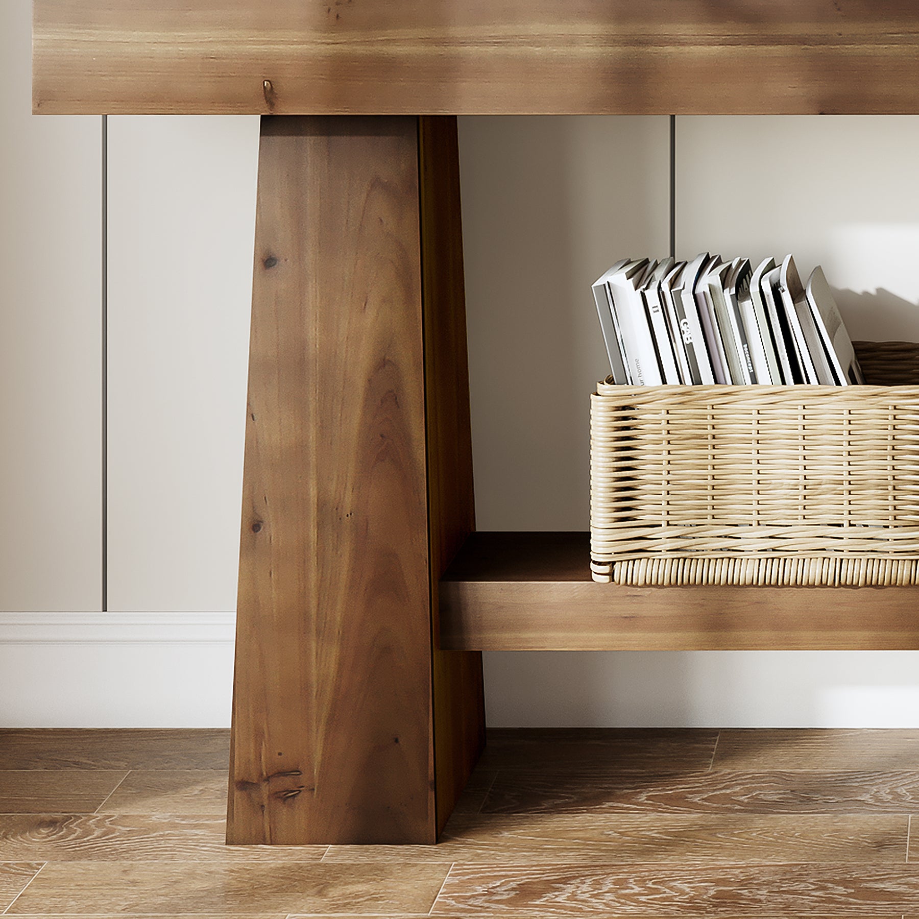 Solid Wood Console Table, 63" Wooden Entryway Sofa Table with Storage