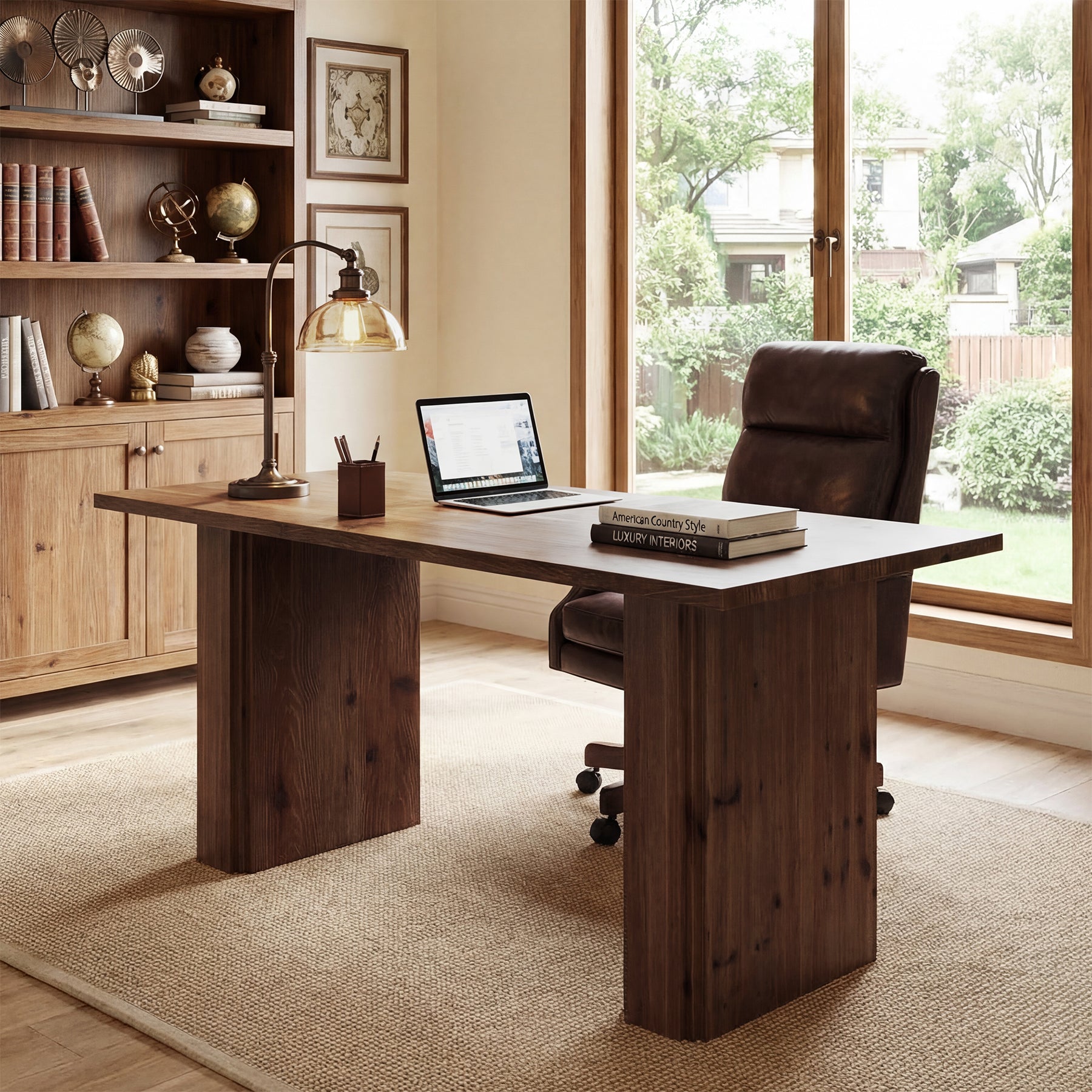 63” Solid Wood Executive Desk, Large Modern Home Office Desk with Spacious Work Surface and Sturdy Wood Legs