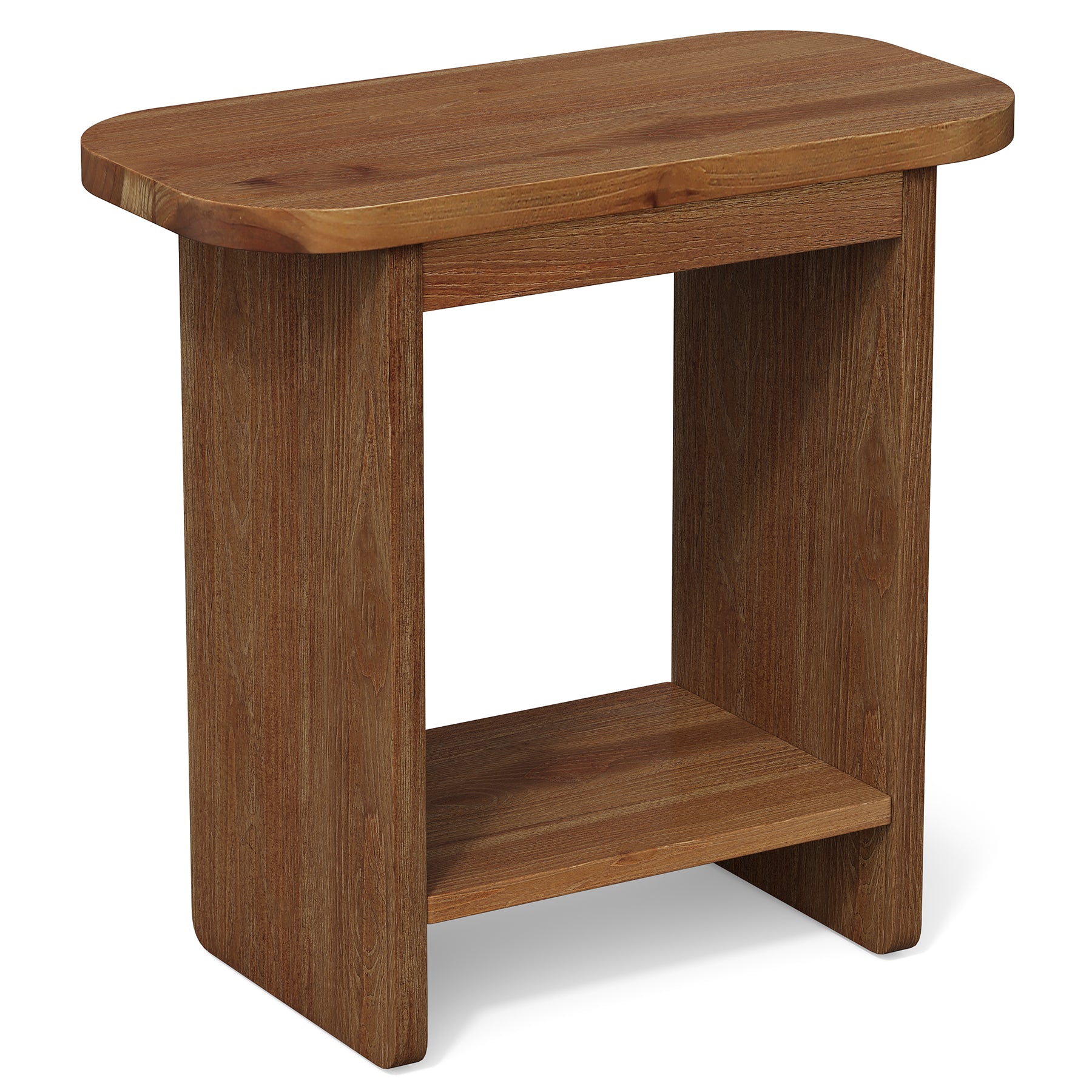 Solid Wood End Table, H-Shaped 2-Tier Side Table with Storage Shelf