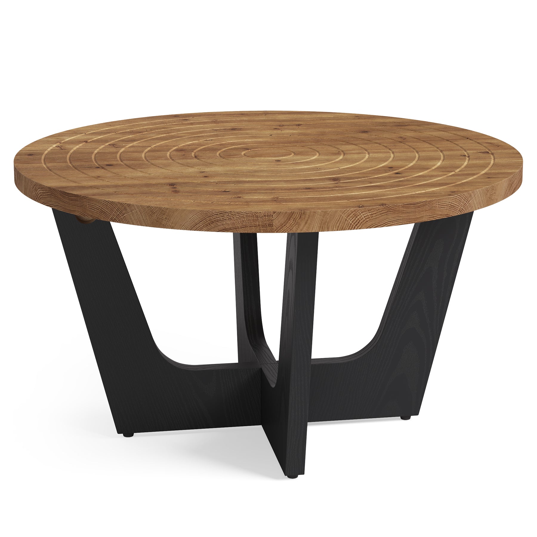 Round Solid Wood Coffee Table, 31.5" Center Tea Table with Ring Groove